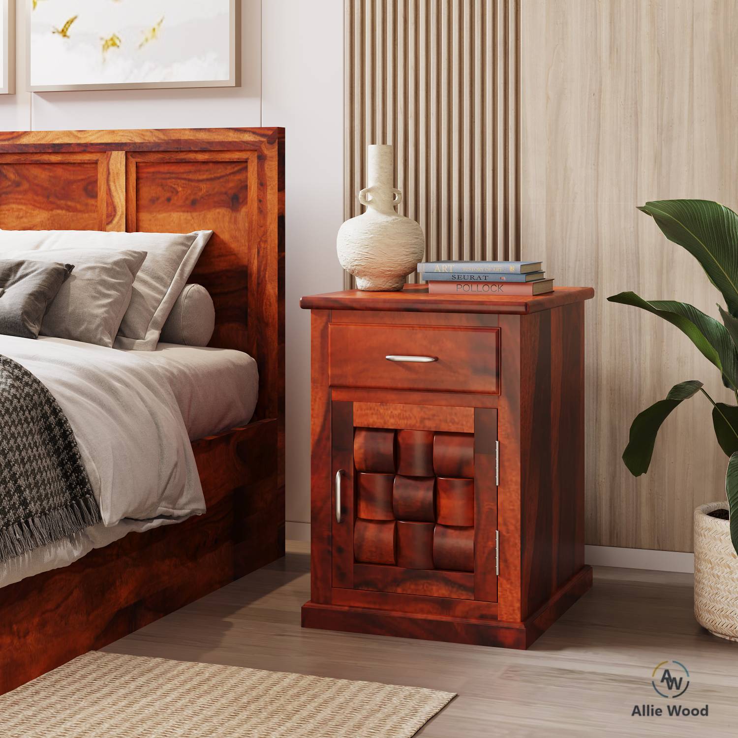Allie Wood Rosewood (Sheesham) Solid Wood Bedside Table (Finish C
