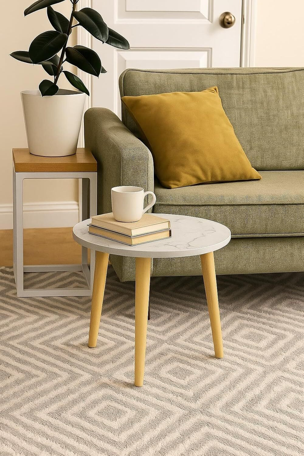 Image of Ereteken ART Round Side Table, Small End Table for Living Room Engineered Wood Side Table