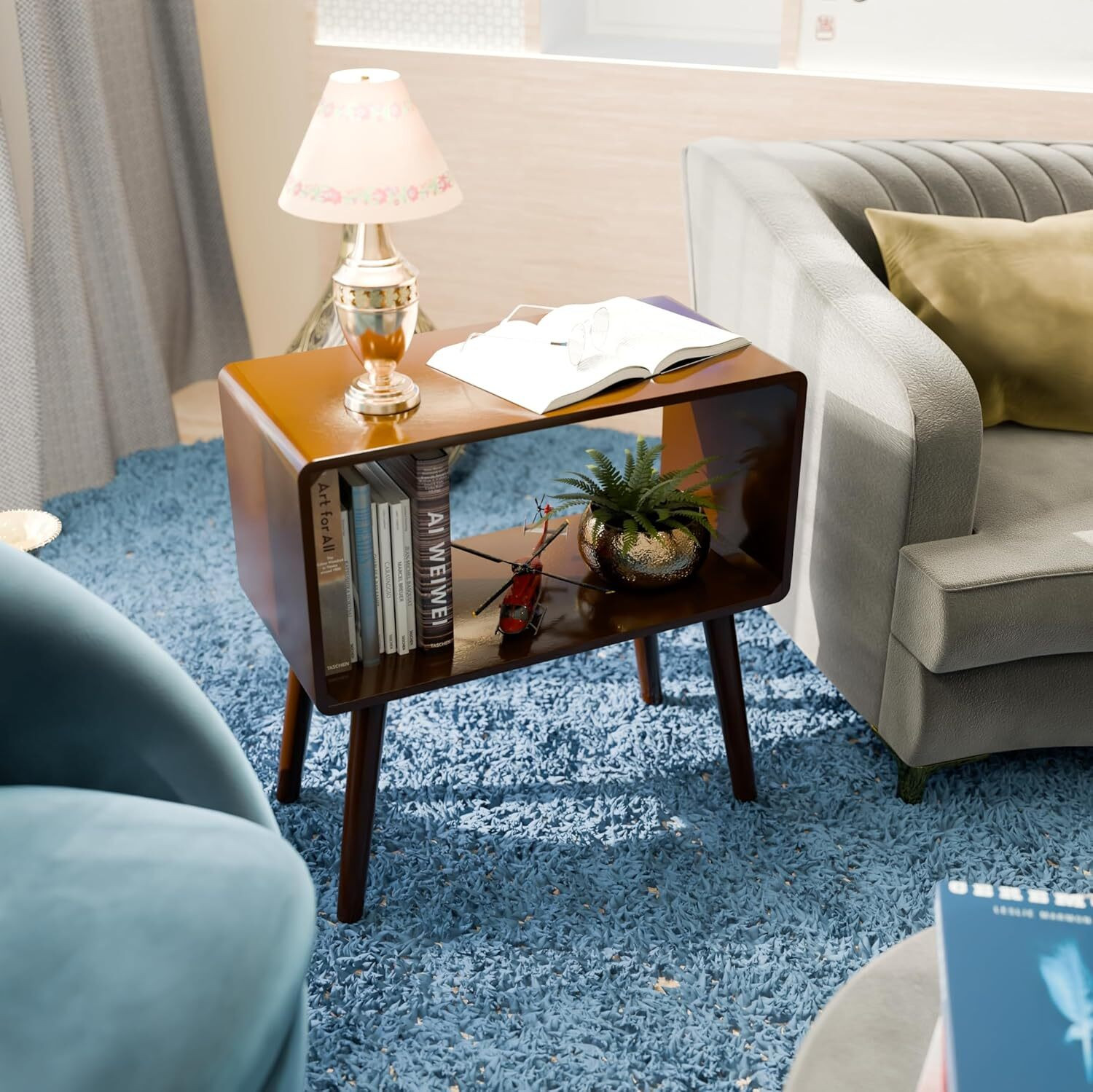 Image of Ereteken ART Wooden Nightstand, End Table, Bed Side Table for Small Spaces Engineered Wood Bedside Table