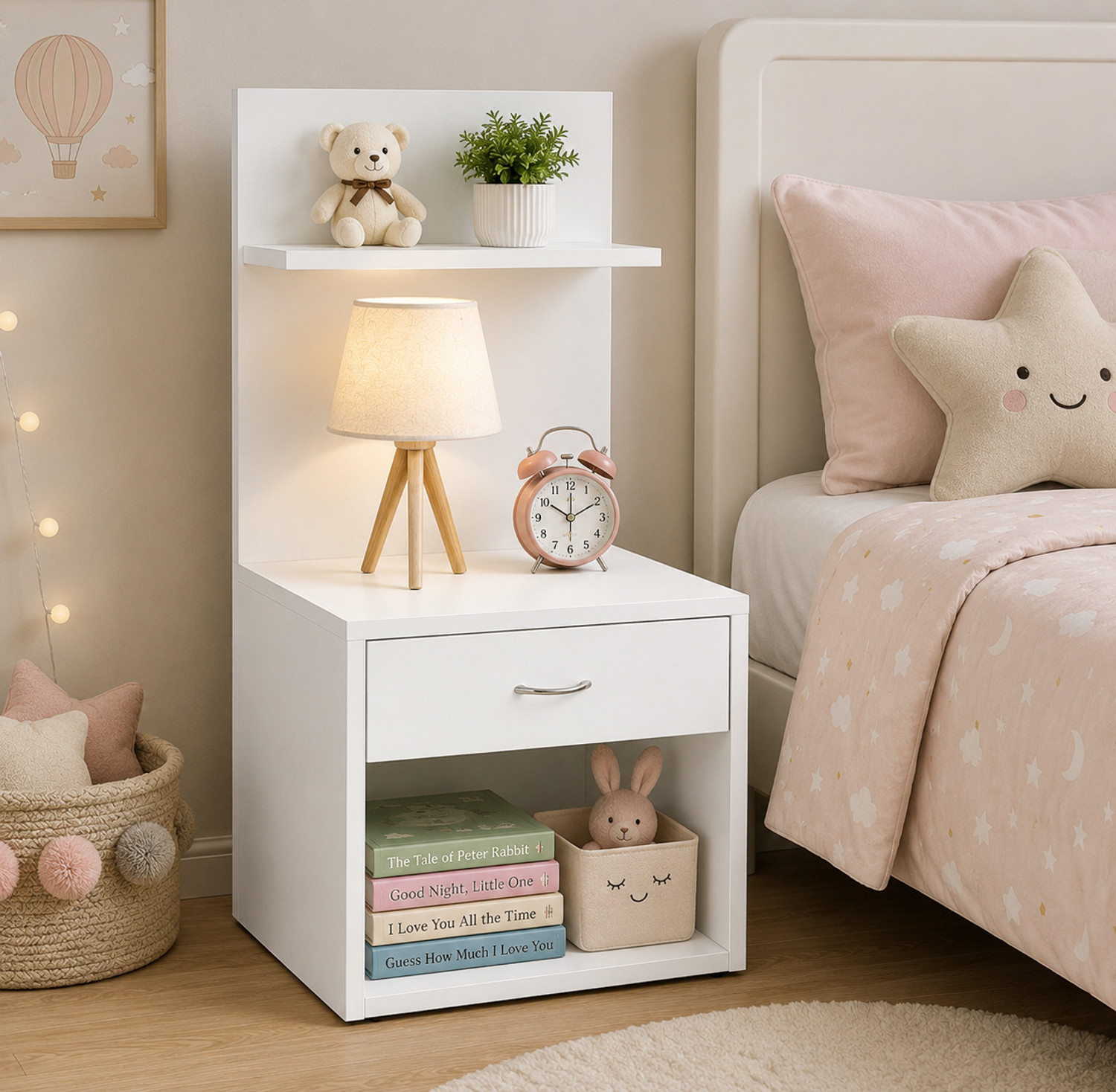 Image of KAWACHI Sofa Side Bedside Table with Drawer Open Cabinet Nightstand End Table Engineered Wood Bedside Table (Finish Color - White, DIY(Do-It-Yourself))