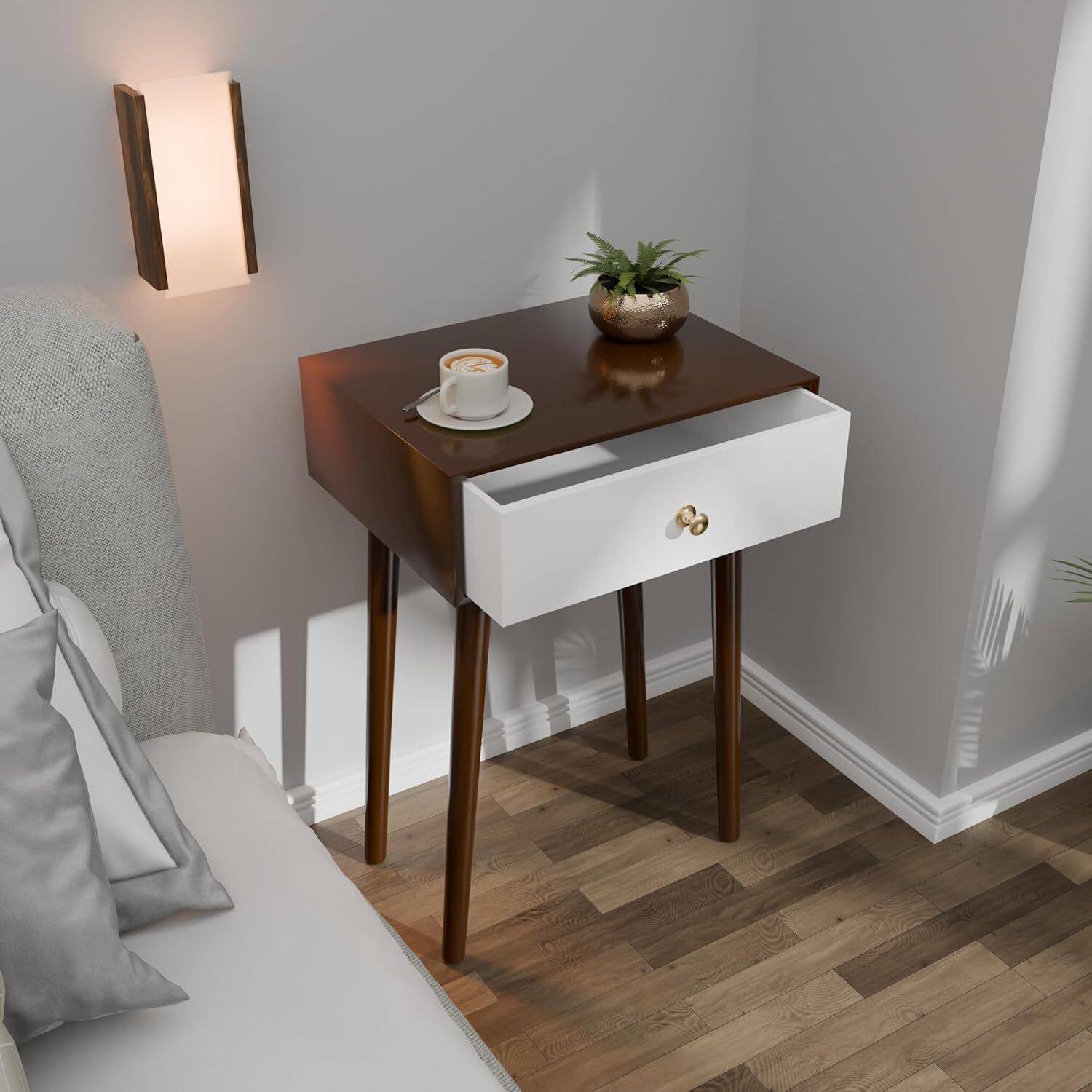 etiquette art Modern Bedside Table with Solid Wood Legs/Night Sta