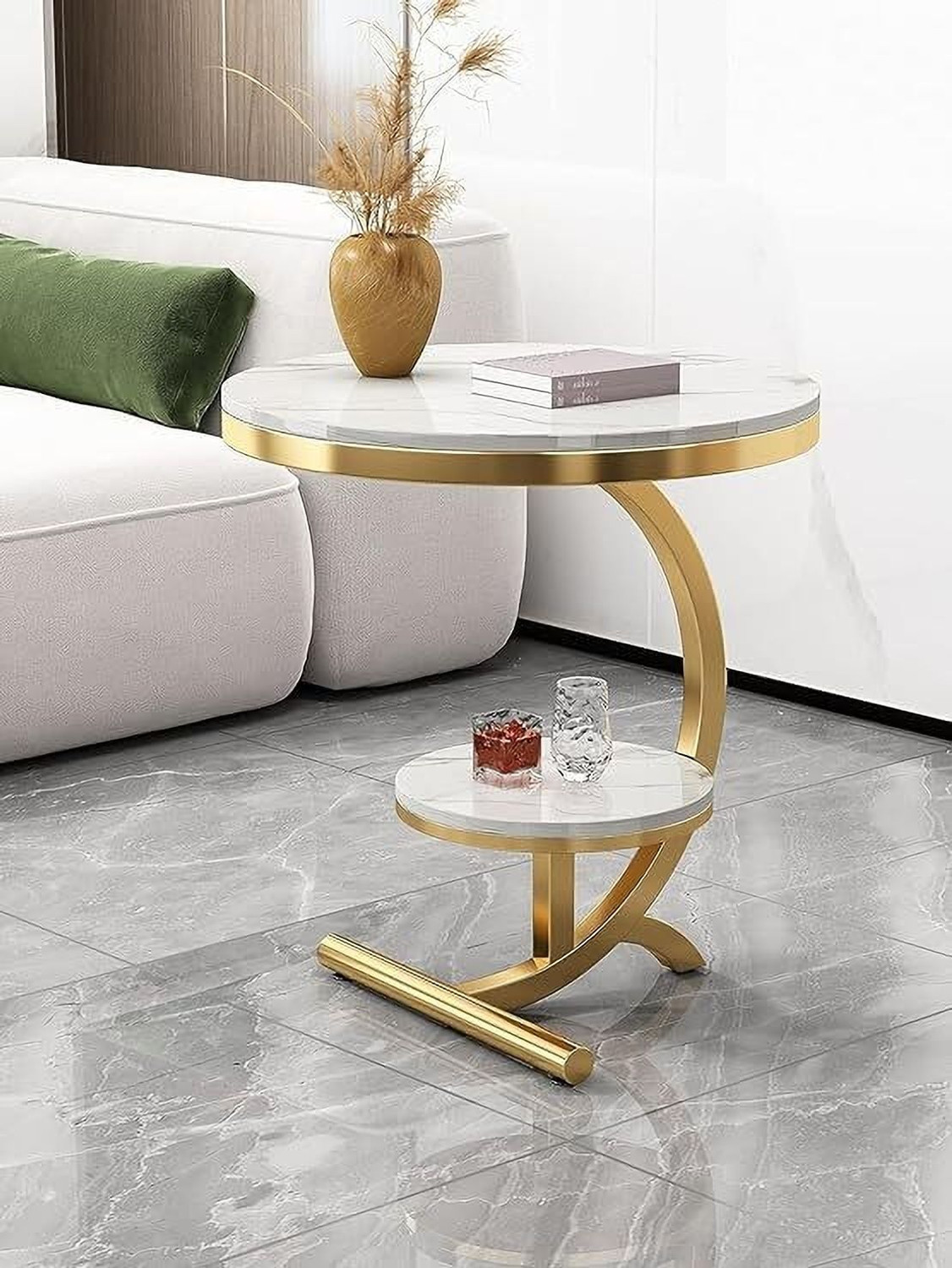 Image of Creation Art Metal Frame Engineering Wood Top 2 Teir Side \ End Table Metal End Table