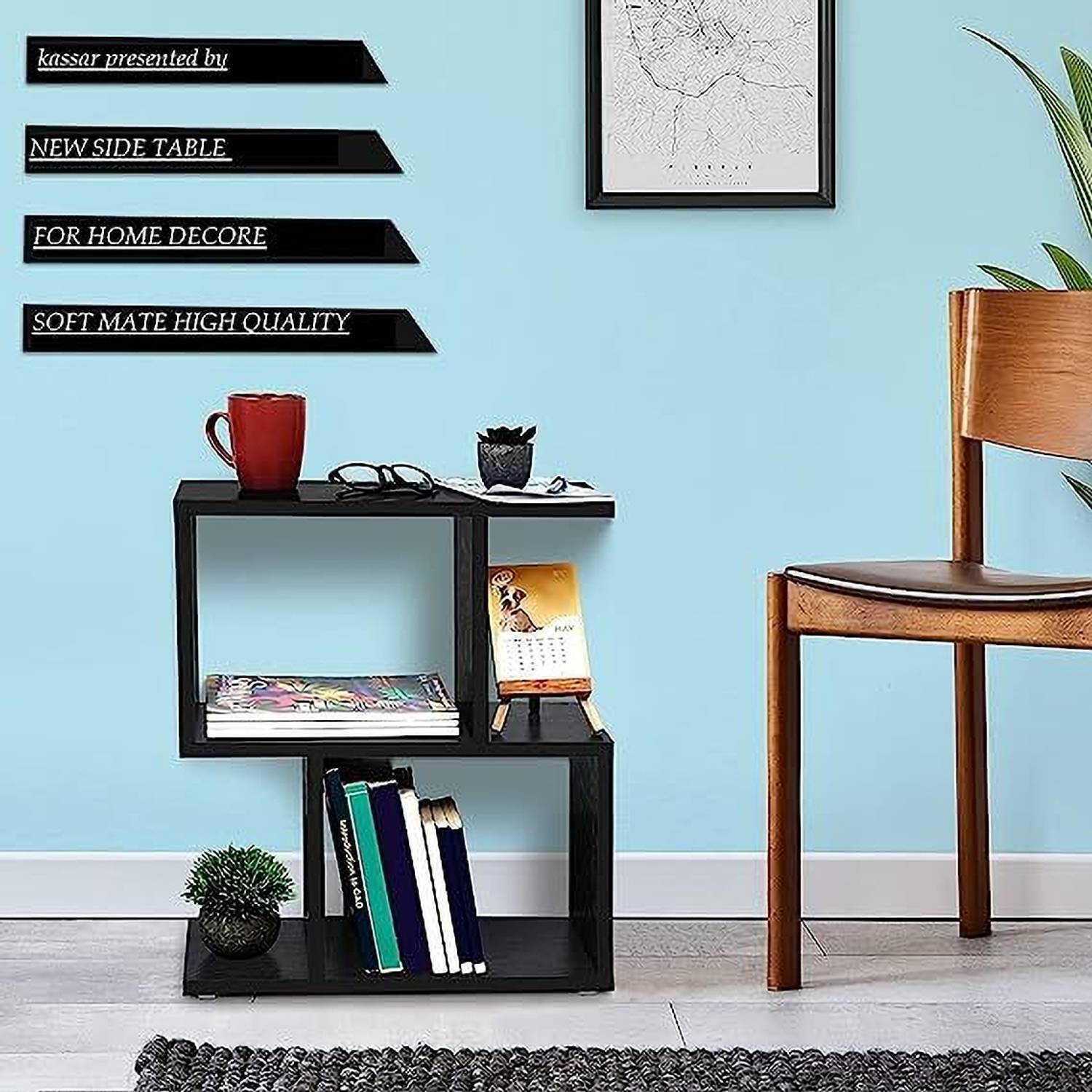 ShahQ S-Shape End Table in Engineered Wood Bedside Table (Finish