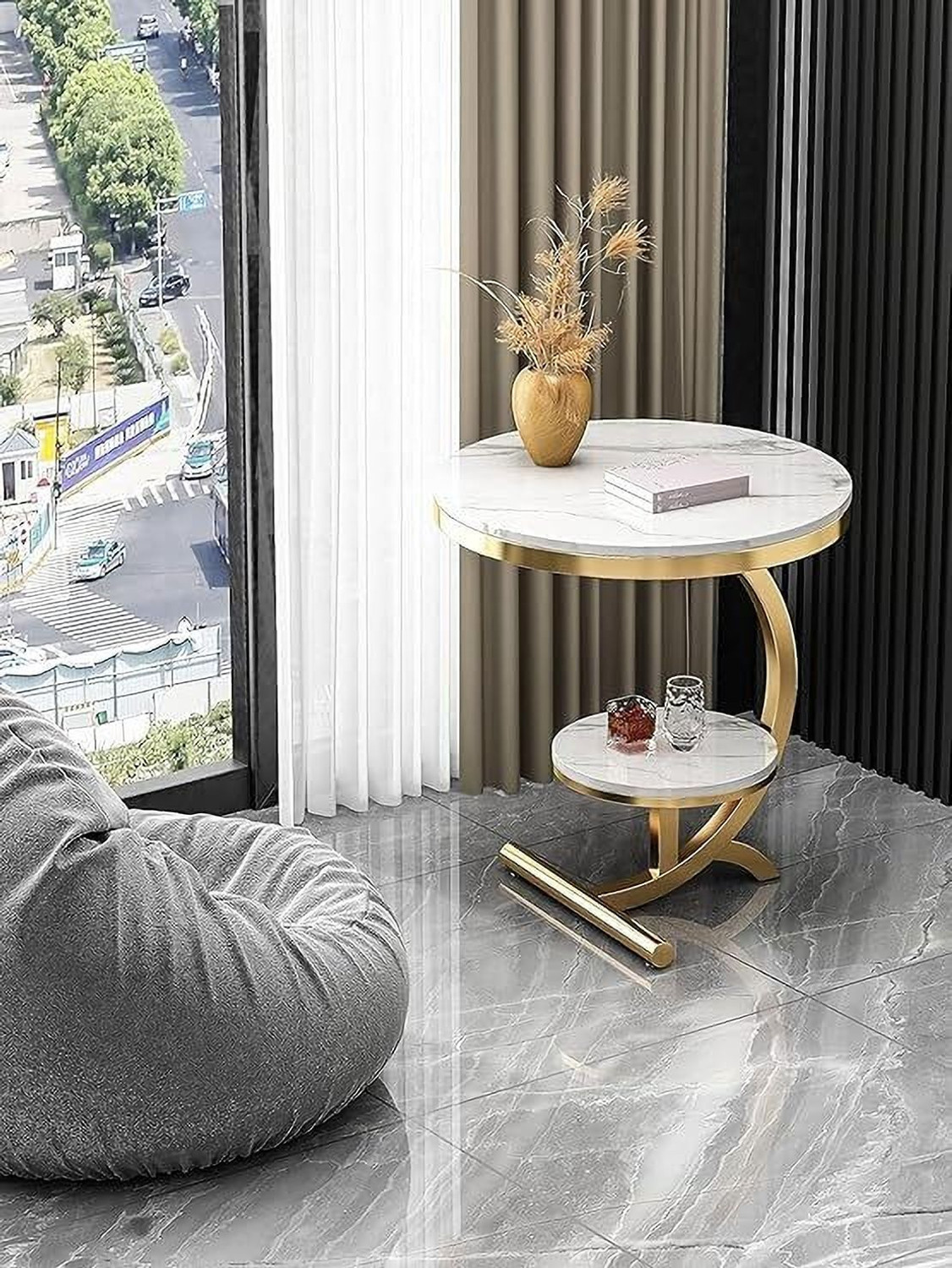 Image of Creation Art Metal Frame Engineering Wood Top 2 Teir Side \ End Table Metal End Table