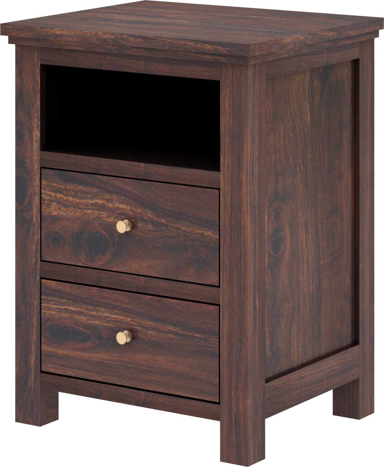 Image of Dreamydesks Solid Wood Bedside Table with 2 Drawer & Shelf for Bedroom Solid Wood Bedside Table