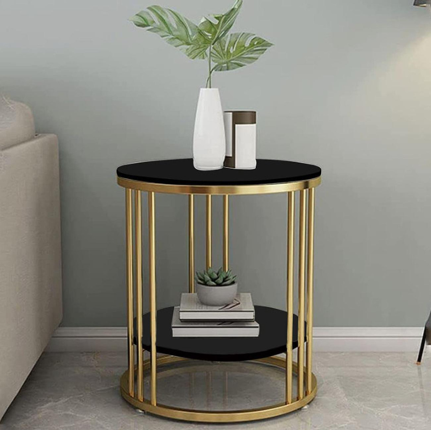 Image of Unique Arts Shoppee UNIQUE ARTS SHOPPEE Sofa Side Table Living Room 2-Tier Save Space Corner Table Metal Side Table