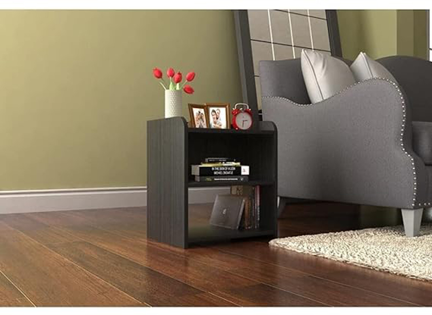Image of ShaizR Art Bedside Table for Living Room or Bedroom and StorageTable (Color: Black) Engineered Wood Bedside Table