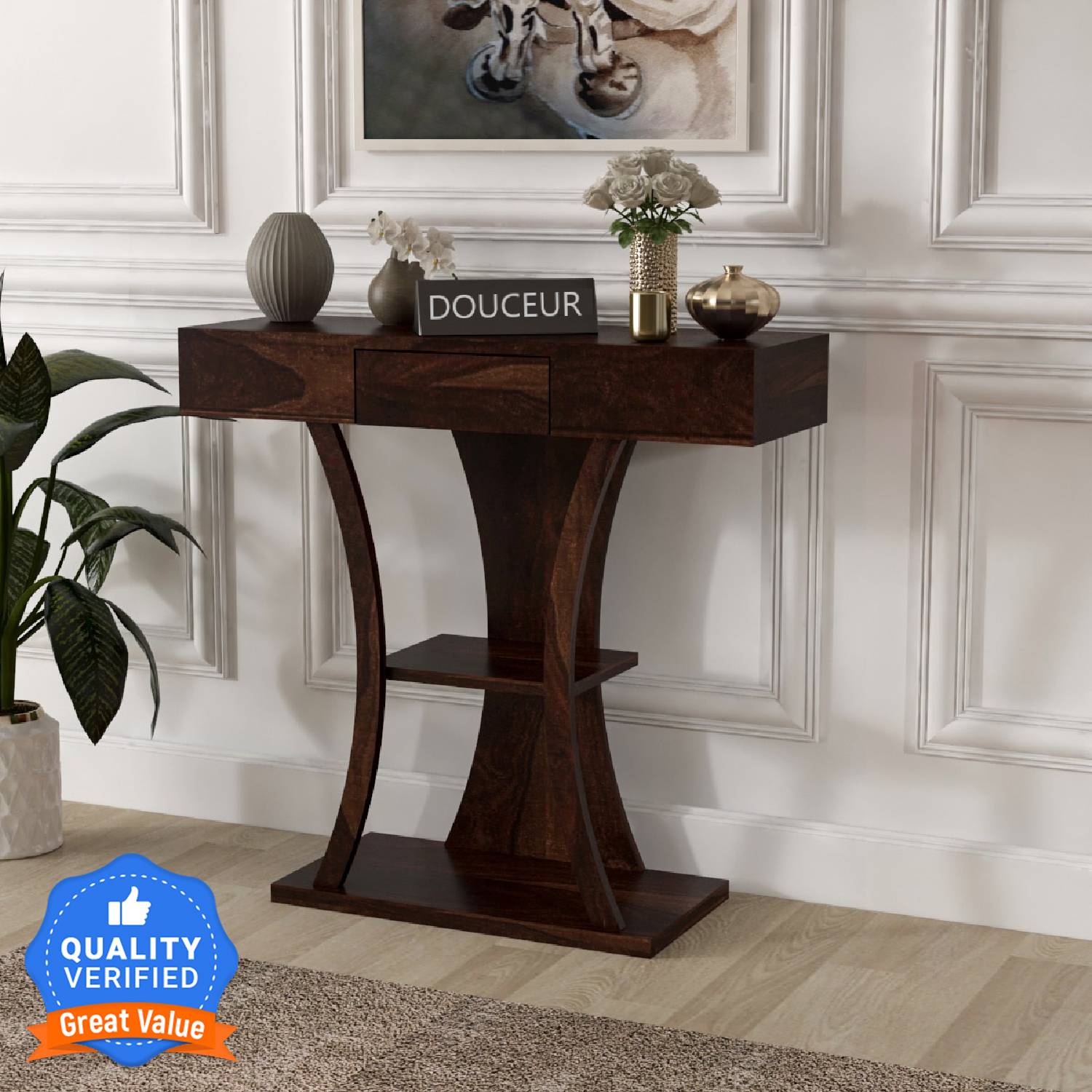 Douceur Furnitures Solid Sheesham Wood End Table For Bed Room / L