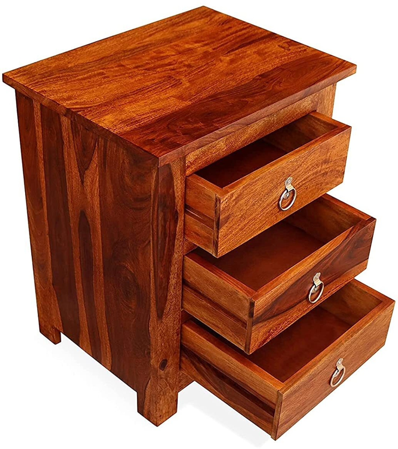 Image of Tannu Craft Sheesham wood Bedside Table 3 drawer Living room Night Lamp Solid wood End Table Solid Wood Bedside Table