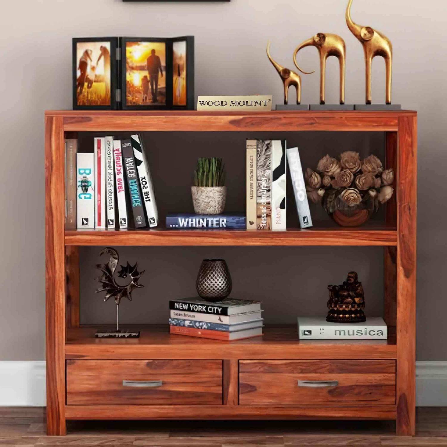 Wood Mount Sheesham Wood Console Table With Storage For Bedroom,