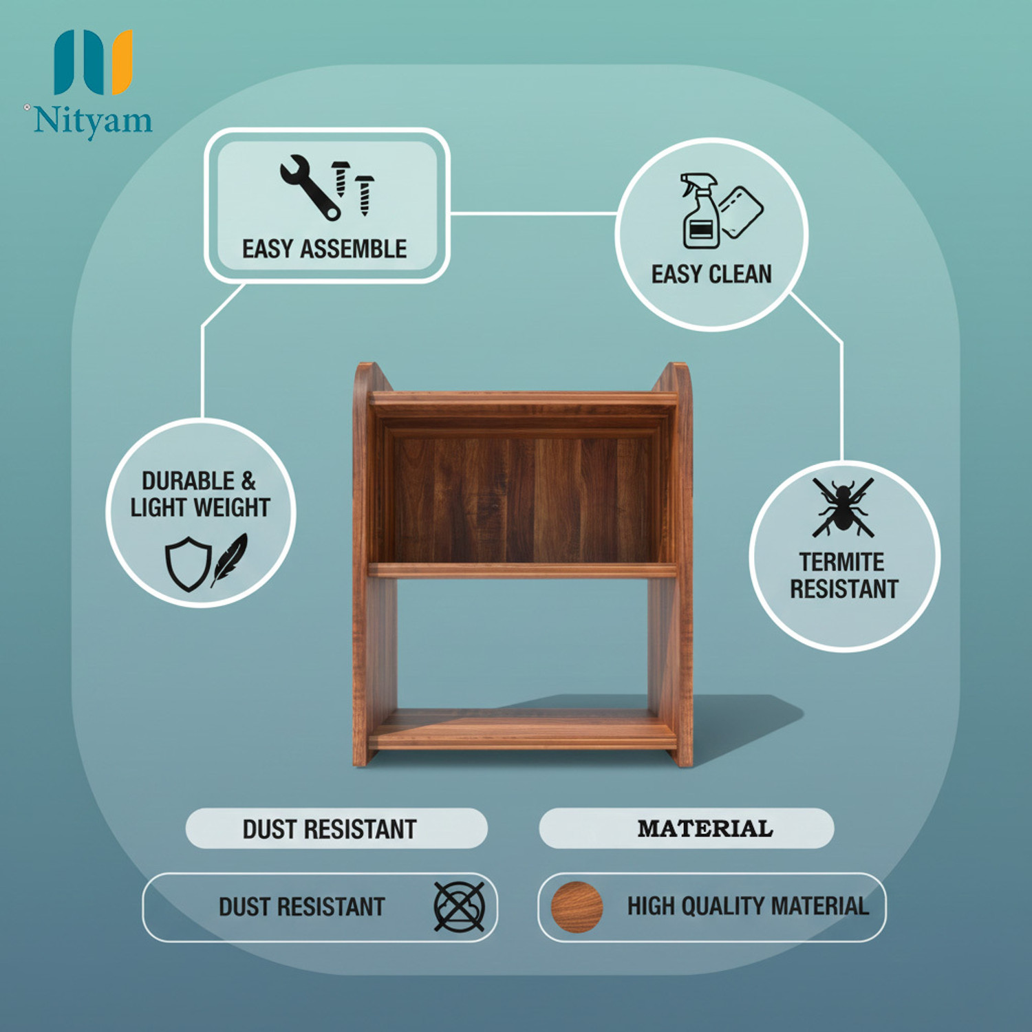 Image of NITYAM Wooden Bed Sofa Side Table for Room | End Table Engineered Wood Side Table