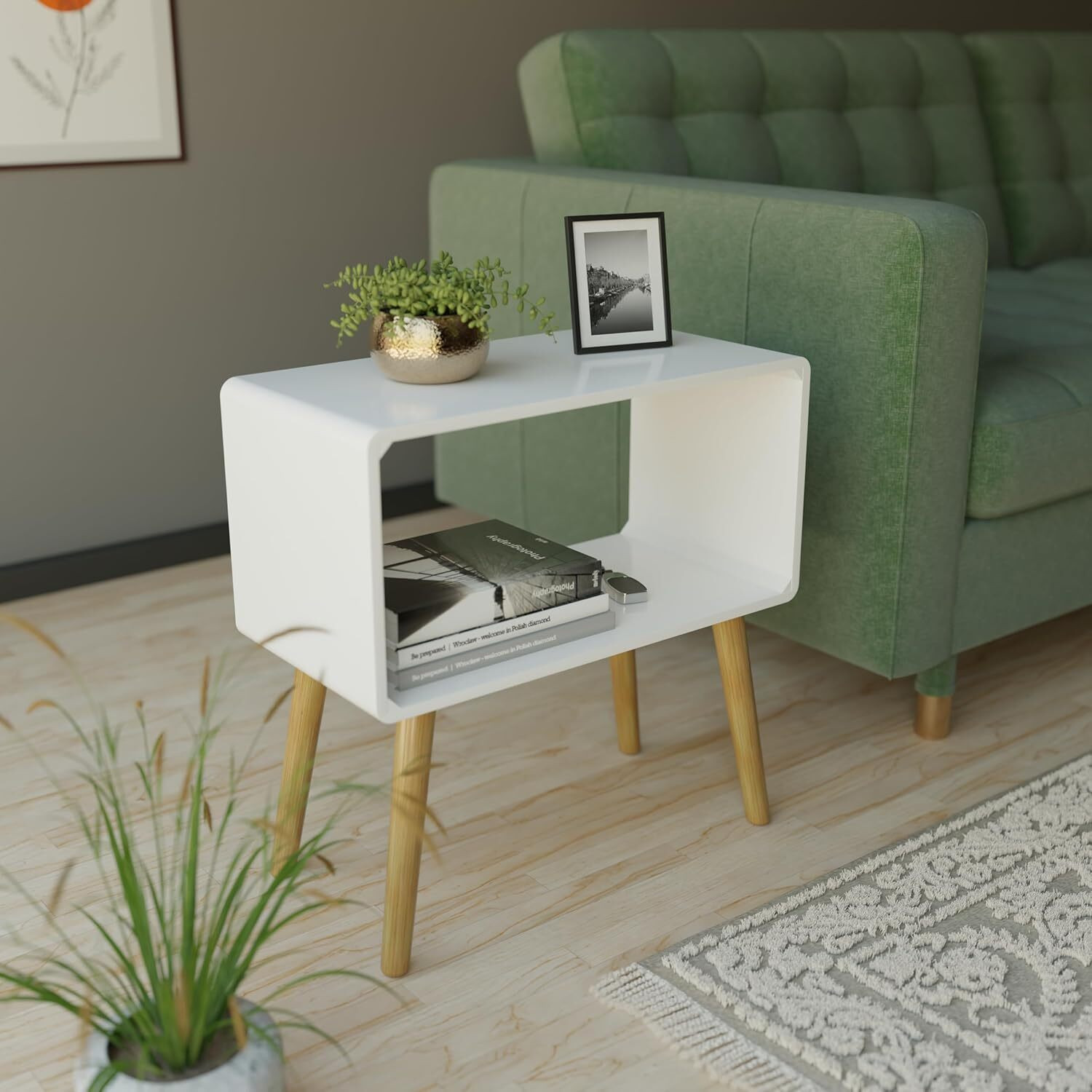 Image of Ereteken ART Wooden Nightstand, End Table, Bed Side Table for Small Spaces Engineered Wood Bedside Table