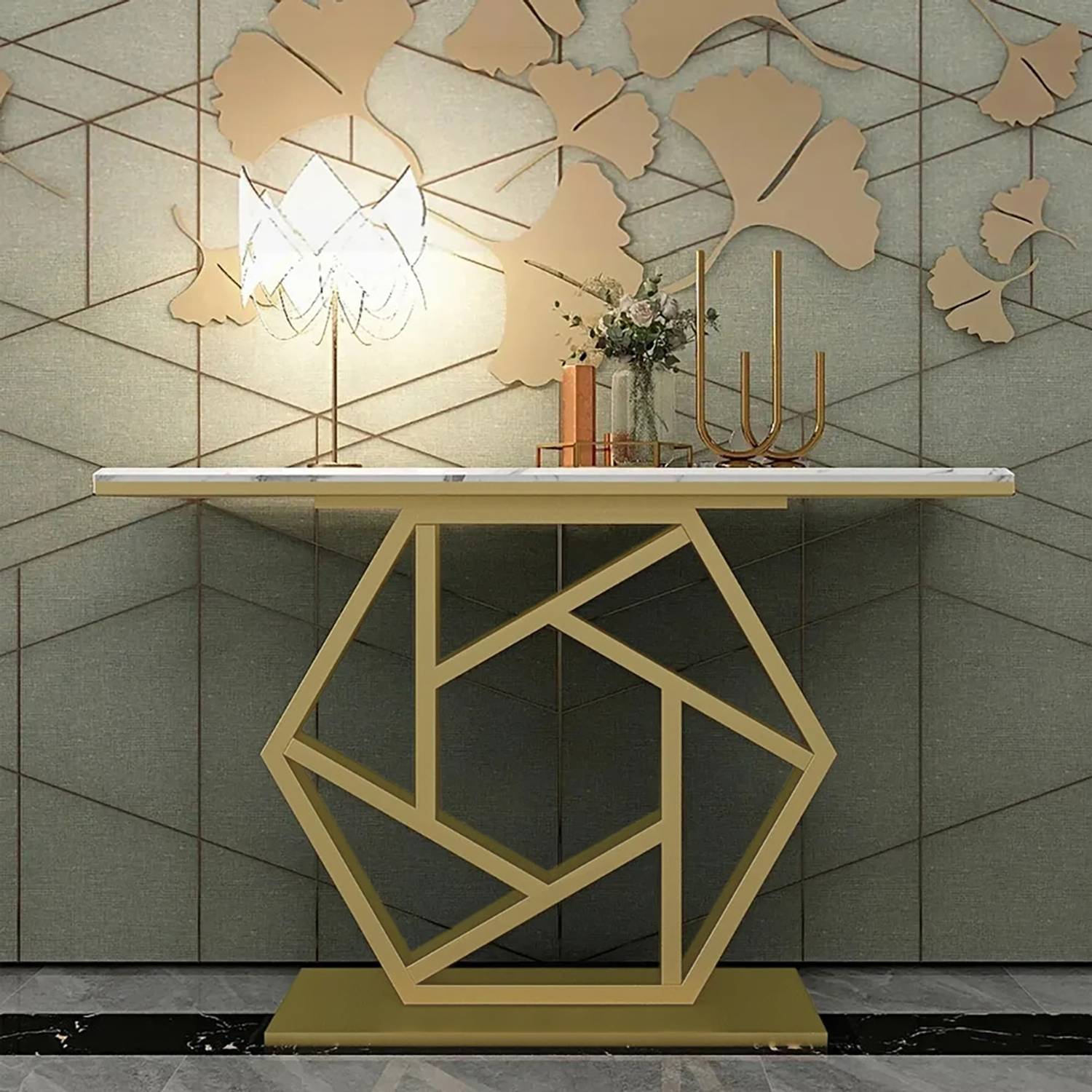 THE ATTIC Steel Console Table (Finish Color - White + Gold, DIY(D