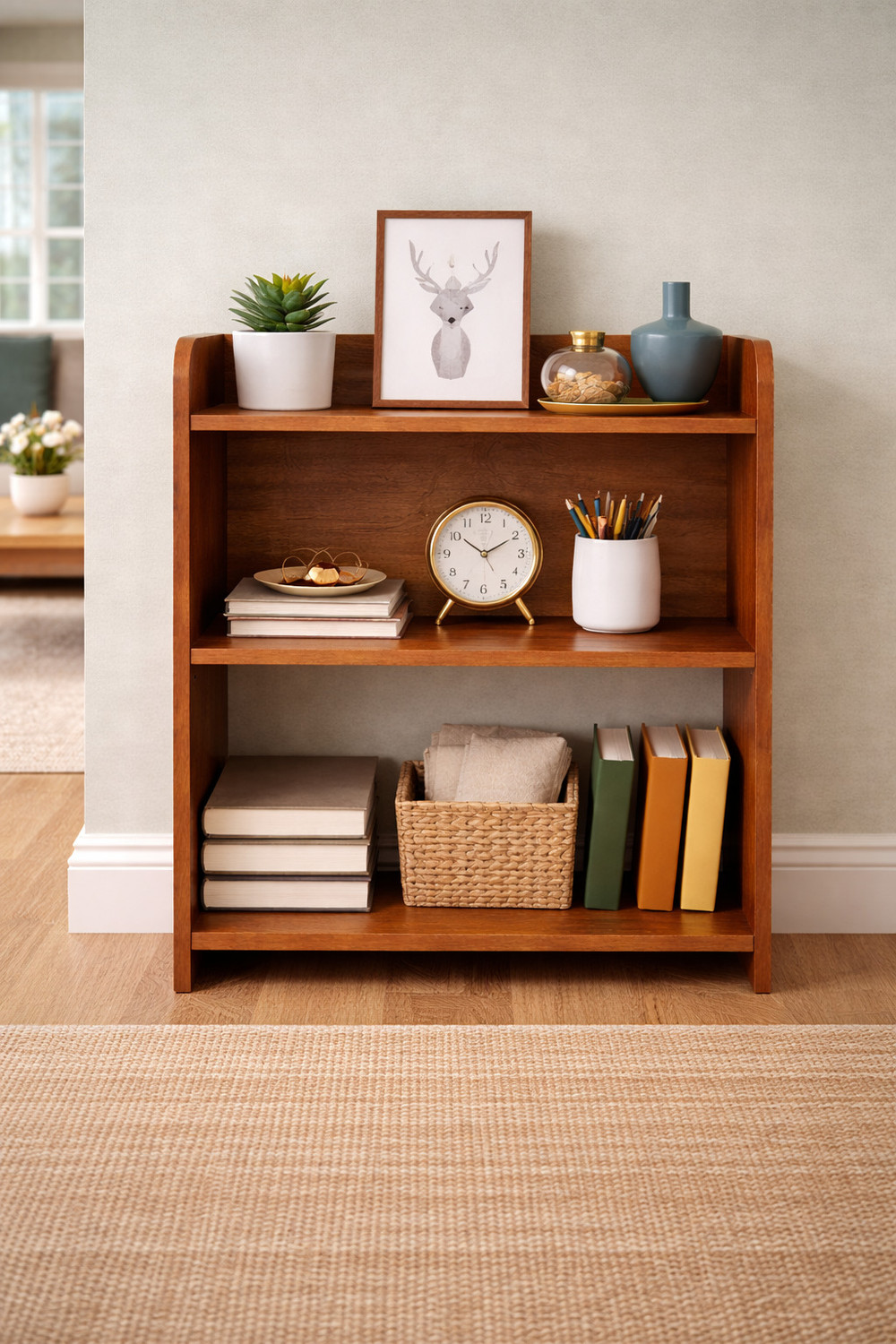 Image of SHILAT ENTERPRISES Premium MDF Multipurpose Rack Brown Marble Finish 3 Tier Storage Organizer Solid Wood Bedside Table