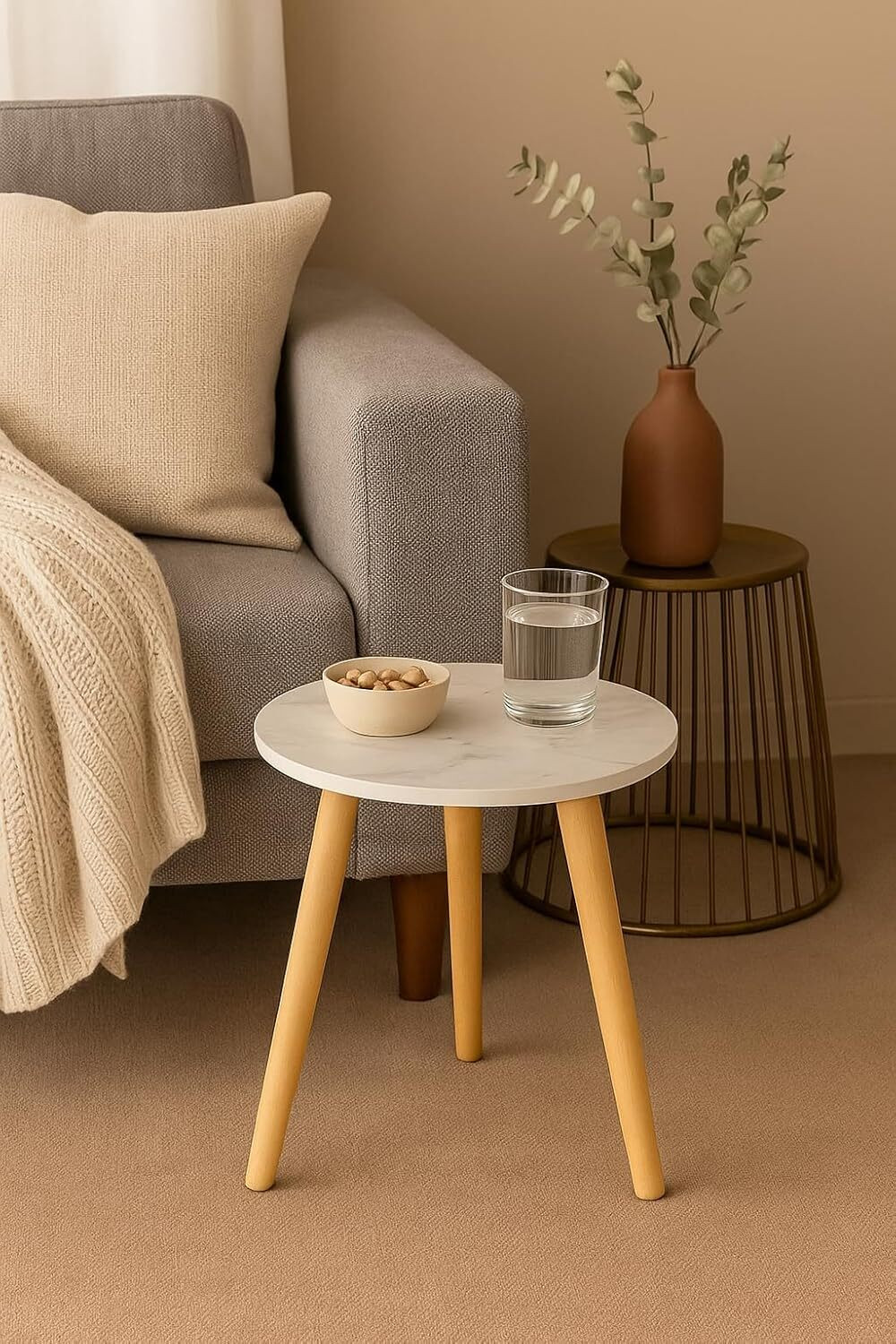 Image of Ereteken ART Round Side Table, Small End Table for Living Room Engineered Wood Side Table