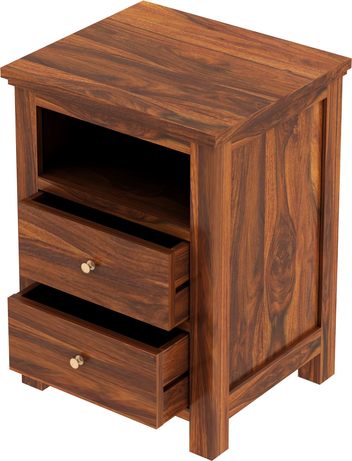 Image of Dreamydesks Solid Wood Bedside Table with 2 Drawers & Shelf Storage for Bedroom Solid Wood Bedside Table