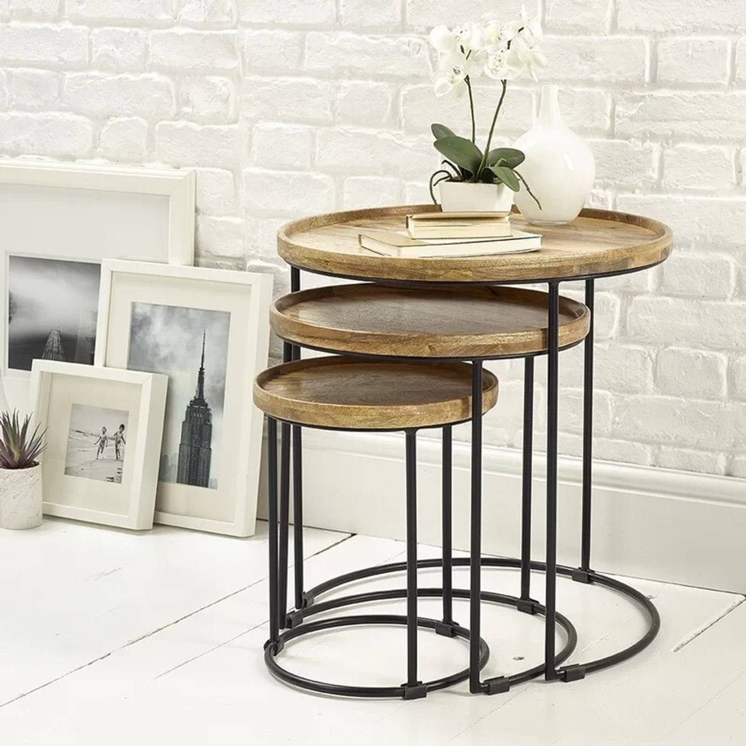 DearOrdane Store Moon Shape Side Table Solid Wood End Table (Fini