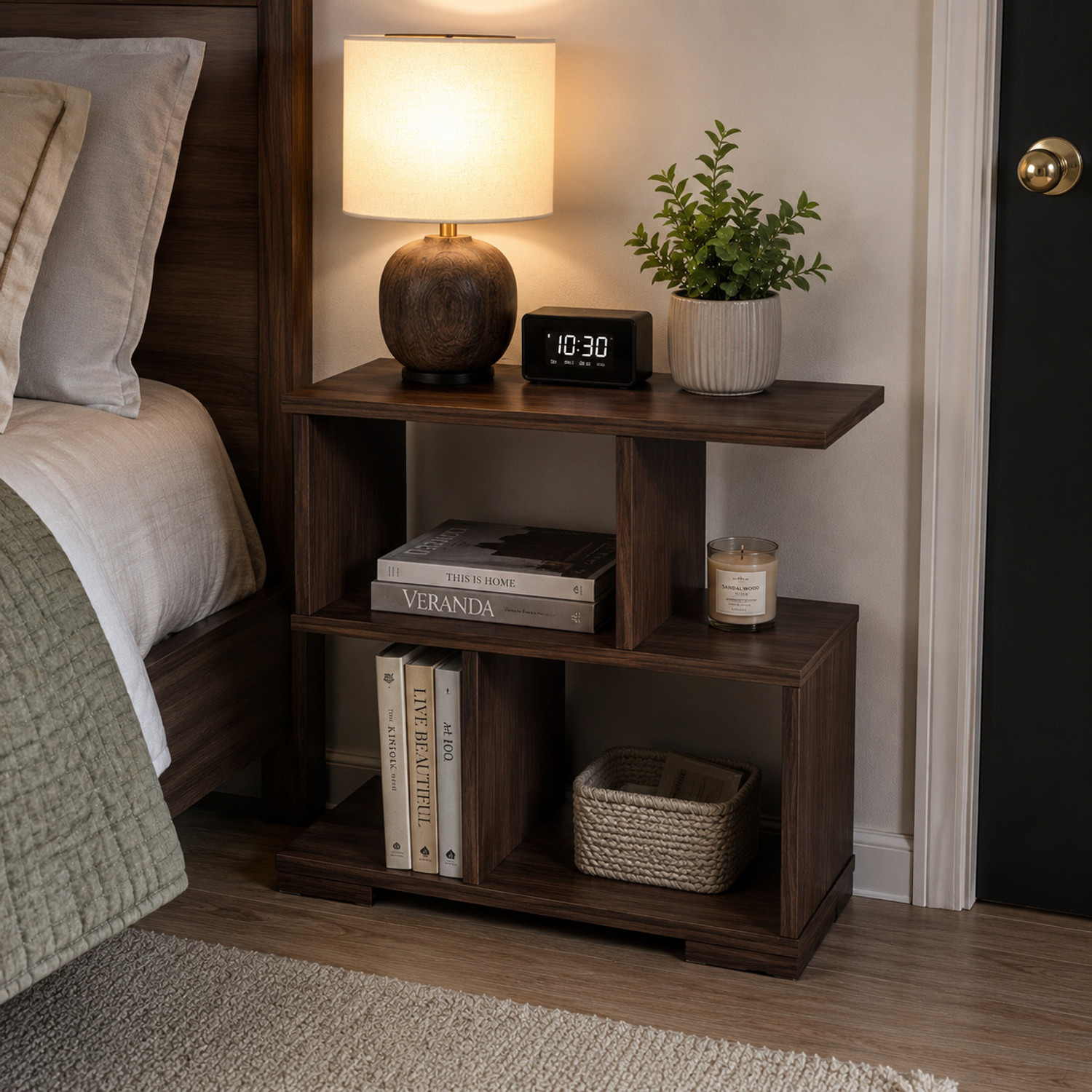 Image of takme Wooden Bedside Table | Modern Bedside Table For Bedrooms Engineered Wood Bedside Table