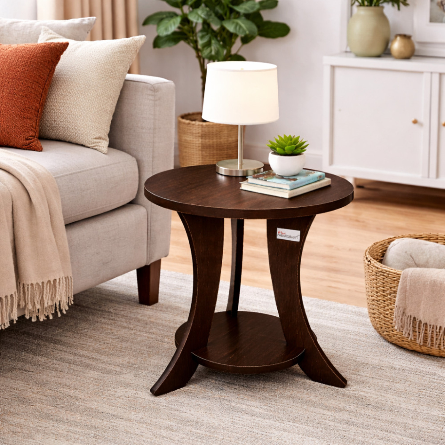 Image of Nestokart Round MDF Beside Table for Living Room & Bedroom | Coffee Table / Lamp Stand Engineered Wood Bedside Table