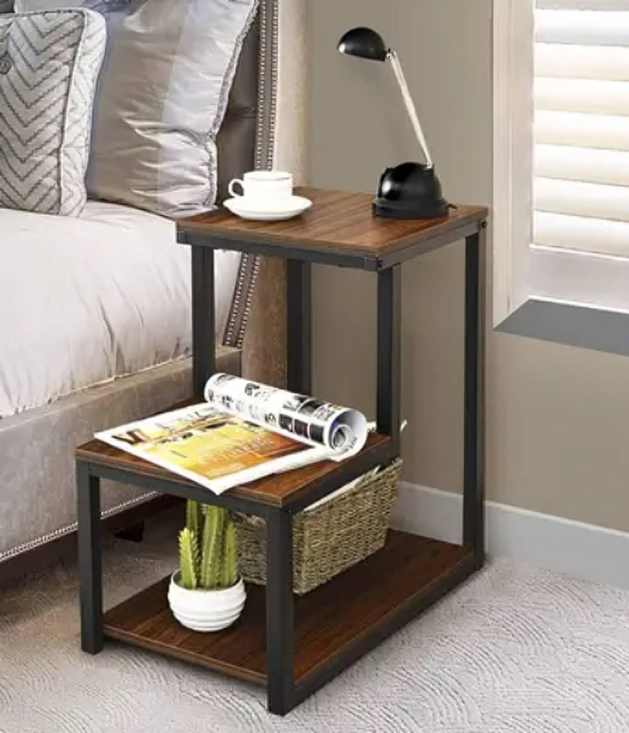 Sivicx SIPL/ST/00103 Metal Bedside Table (Finish Color - BROWN, D