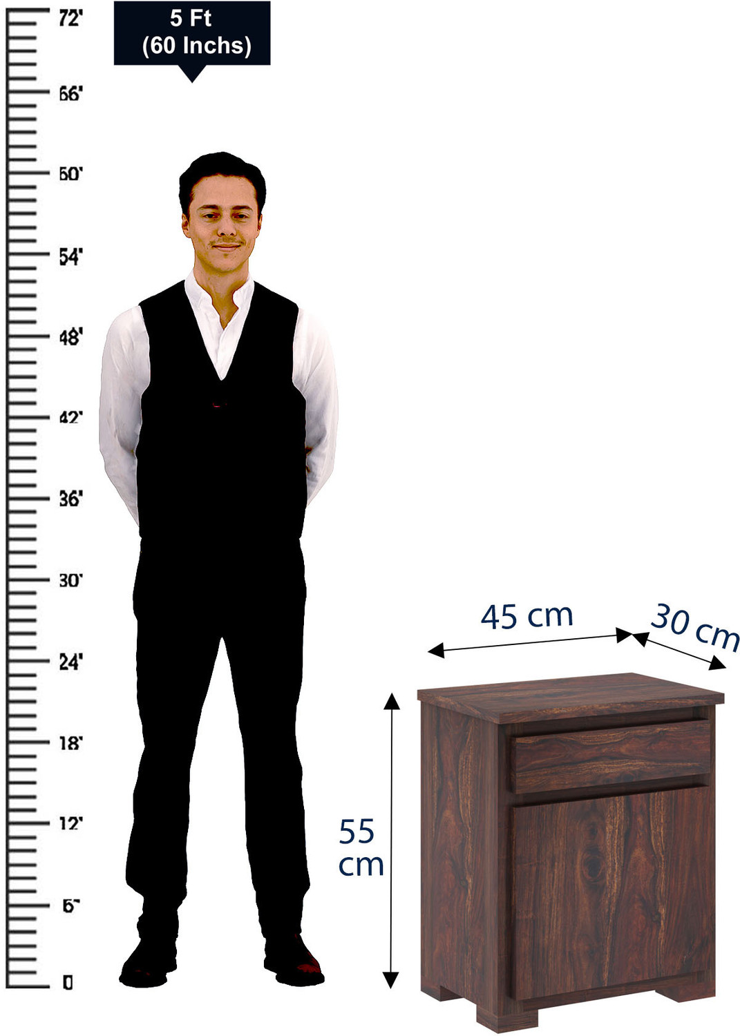 Image of Dreamydesks Solid Wood Bedside Table with Drawer for Bedroom Solid Wood Bedside Table