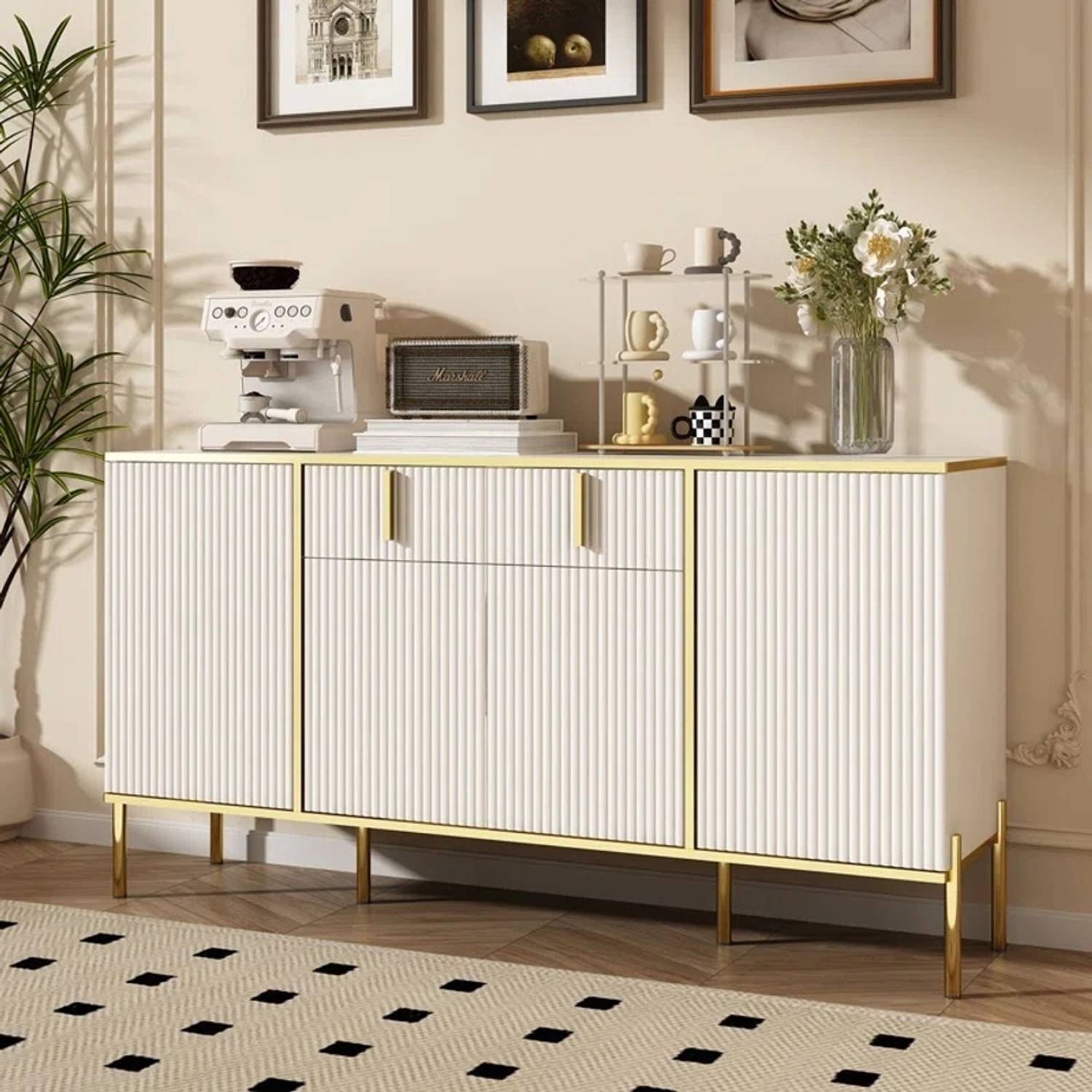 NG Decor Storage Cabinet with Drawers & Doors Engineered Wood End