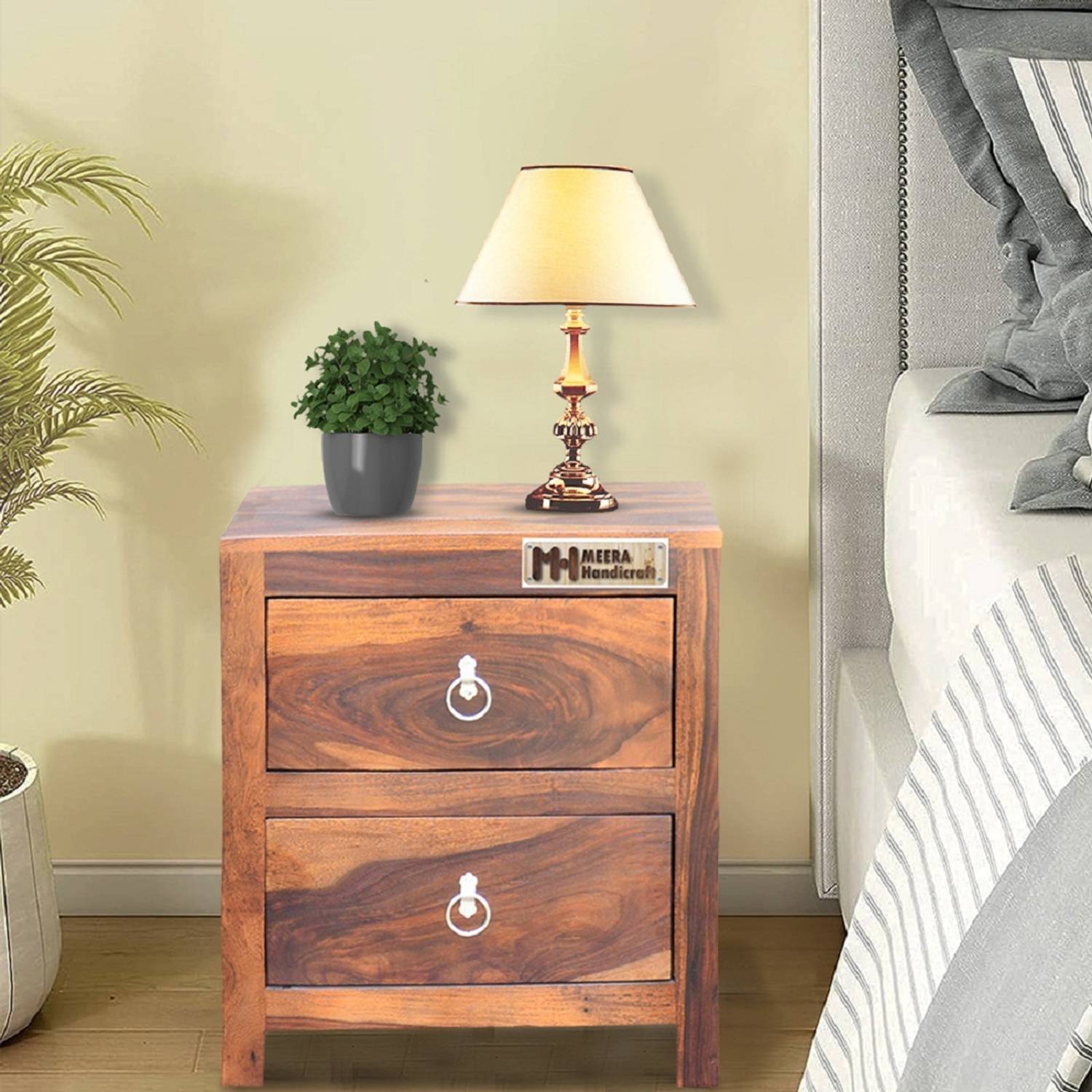Meera Handicraft Solid Wood Side Table (Finish Color - Natural Br