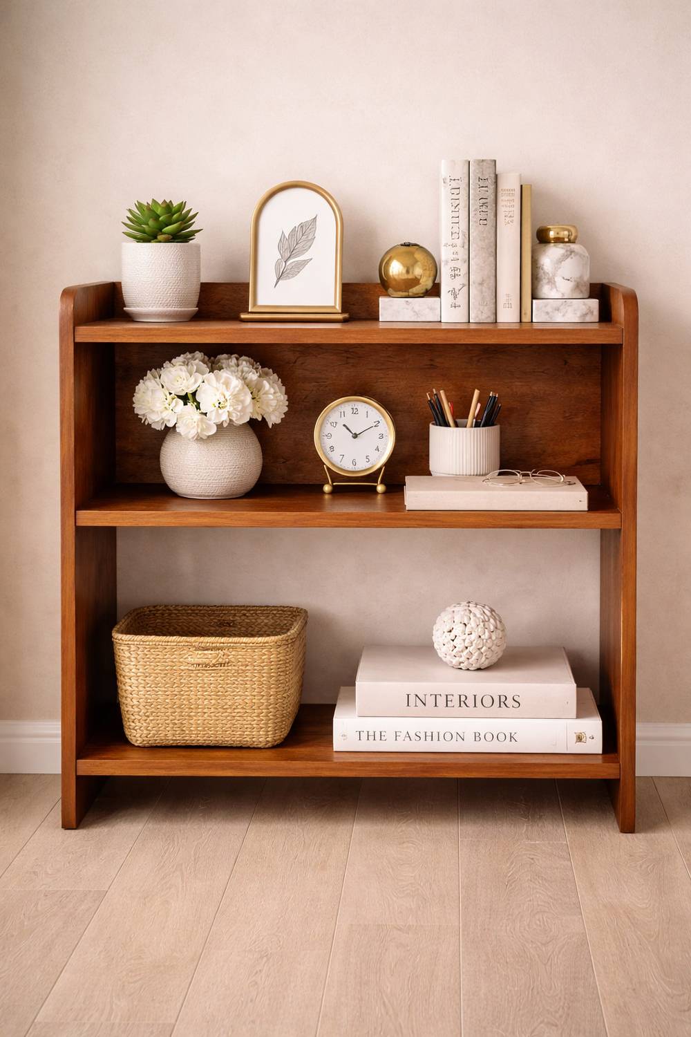DEION Premium MDF Bedside Table with 2-Tier Open Shelf Brown Wo