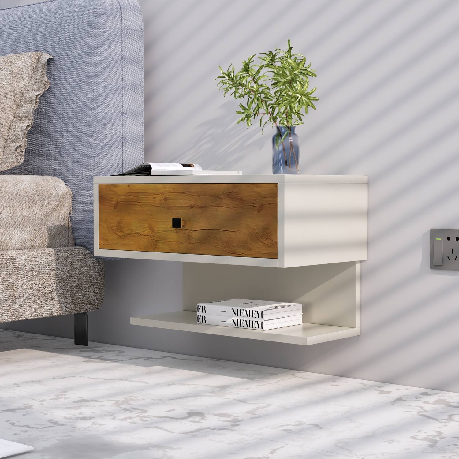 hexa red Bed Side Table with 1-Drawer, Nightstand, Bedrooms, Stor