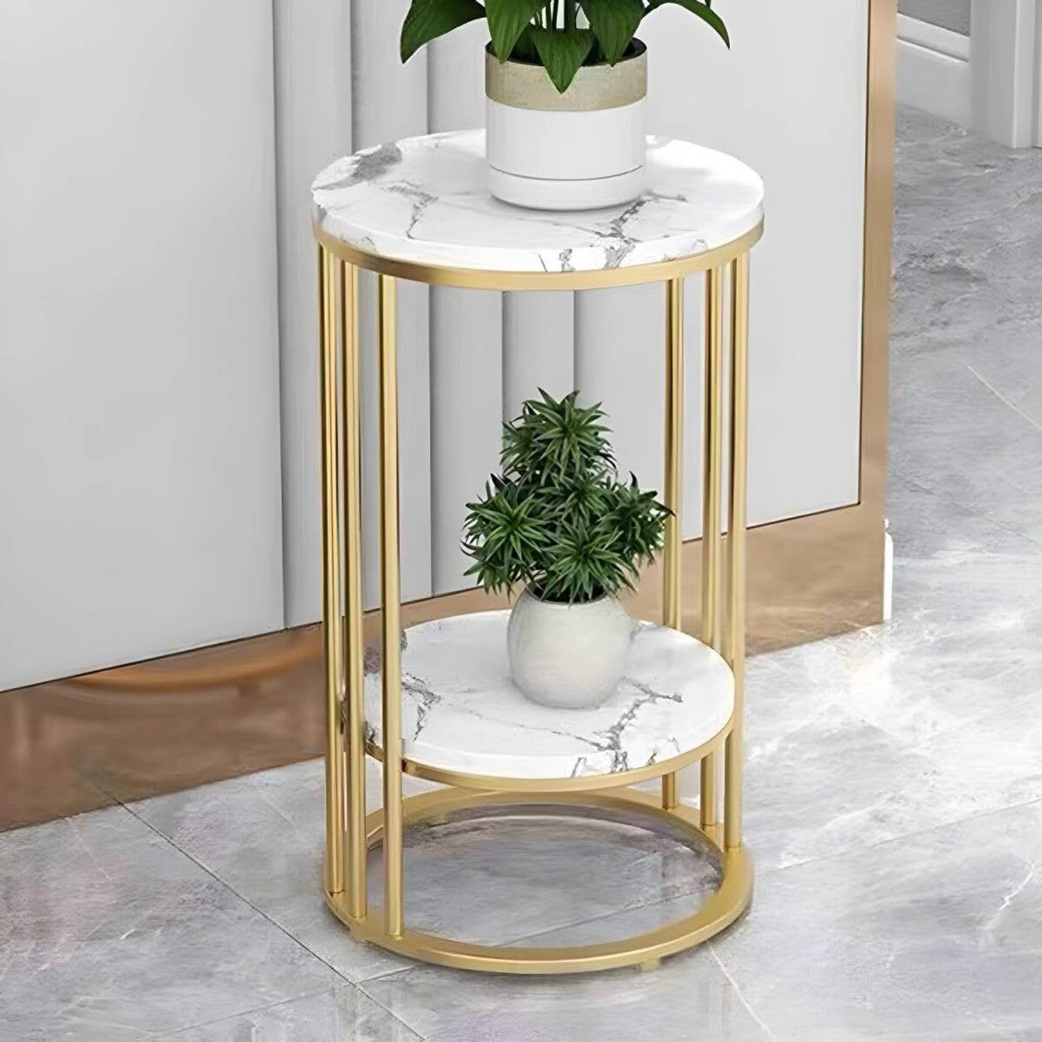 etiquette art 2-Tier End Tables, Modern Faux Marble Top Bedside T