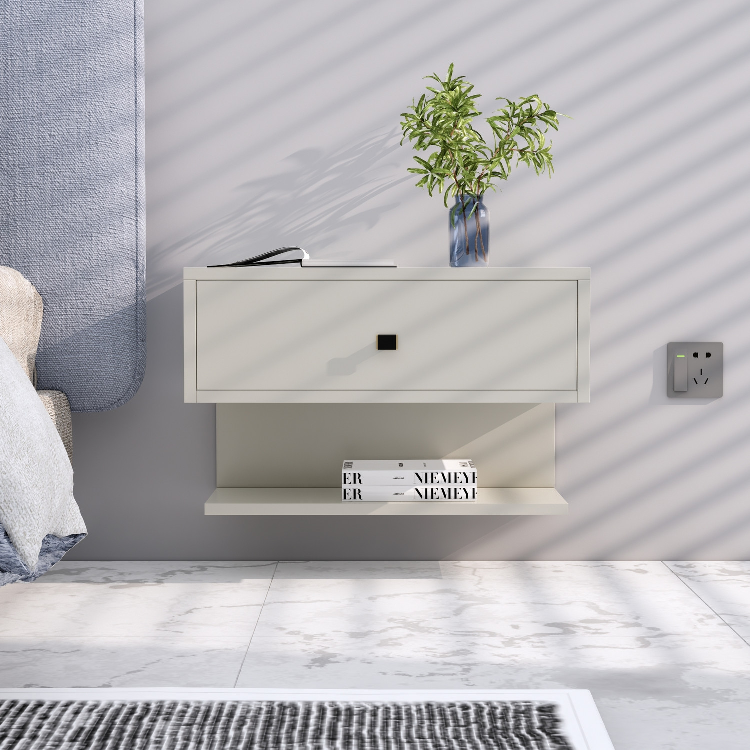 Image of Hexa Red Bed Side Table with 1-Drawer, Nightstand, Bedrooms, Storage Cabinet Engineered Wood Bedside Table