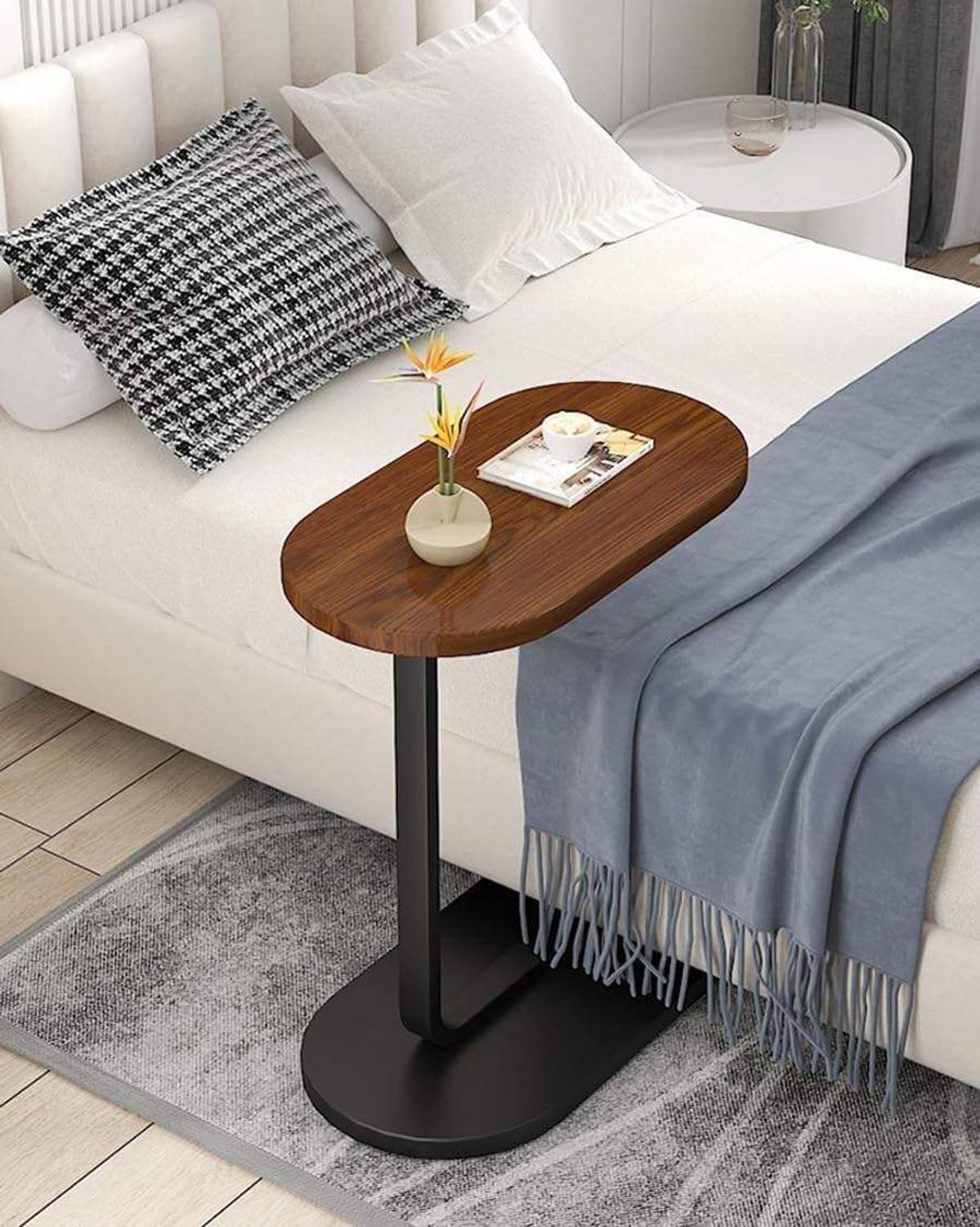Virah C-Shaped Side Table, Steel Frame with Black Powder Coating