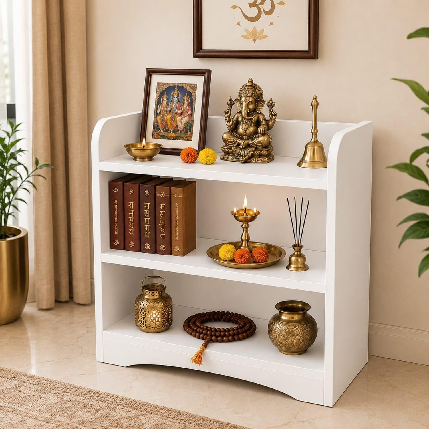 Image of STUFFBOX Wooden Bedside Table | 3 Tier Night Stand Storage Side Table for Bedroom White Engineered Wood Side Table