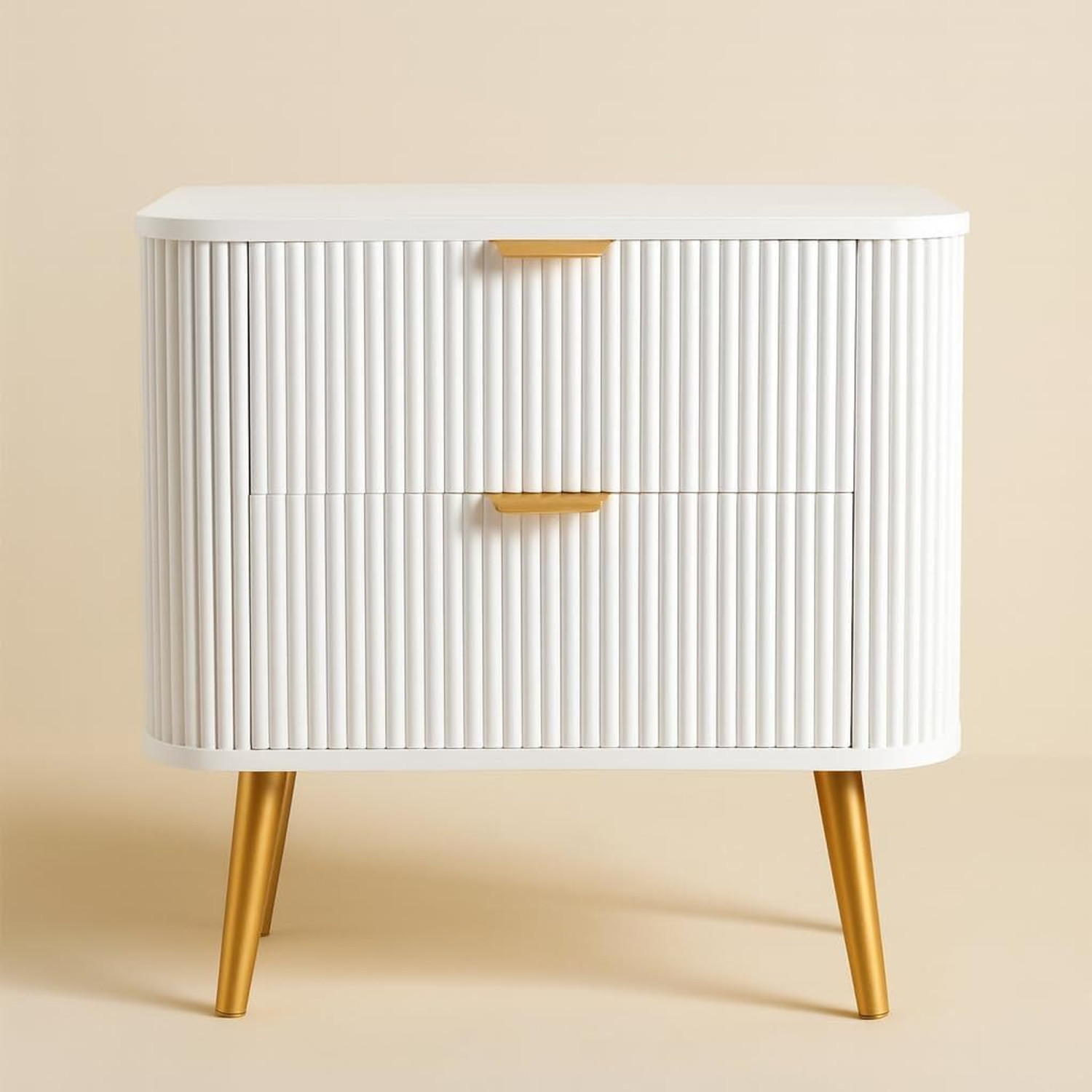 Image of FURNITELL Modern Fluted Series Solid Wood Bedside Table (Finish Color - White, DIY(Do-It-Yourself))
