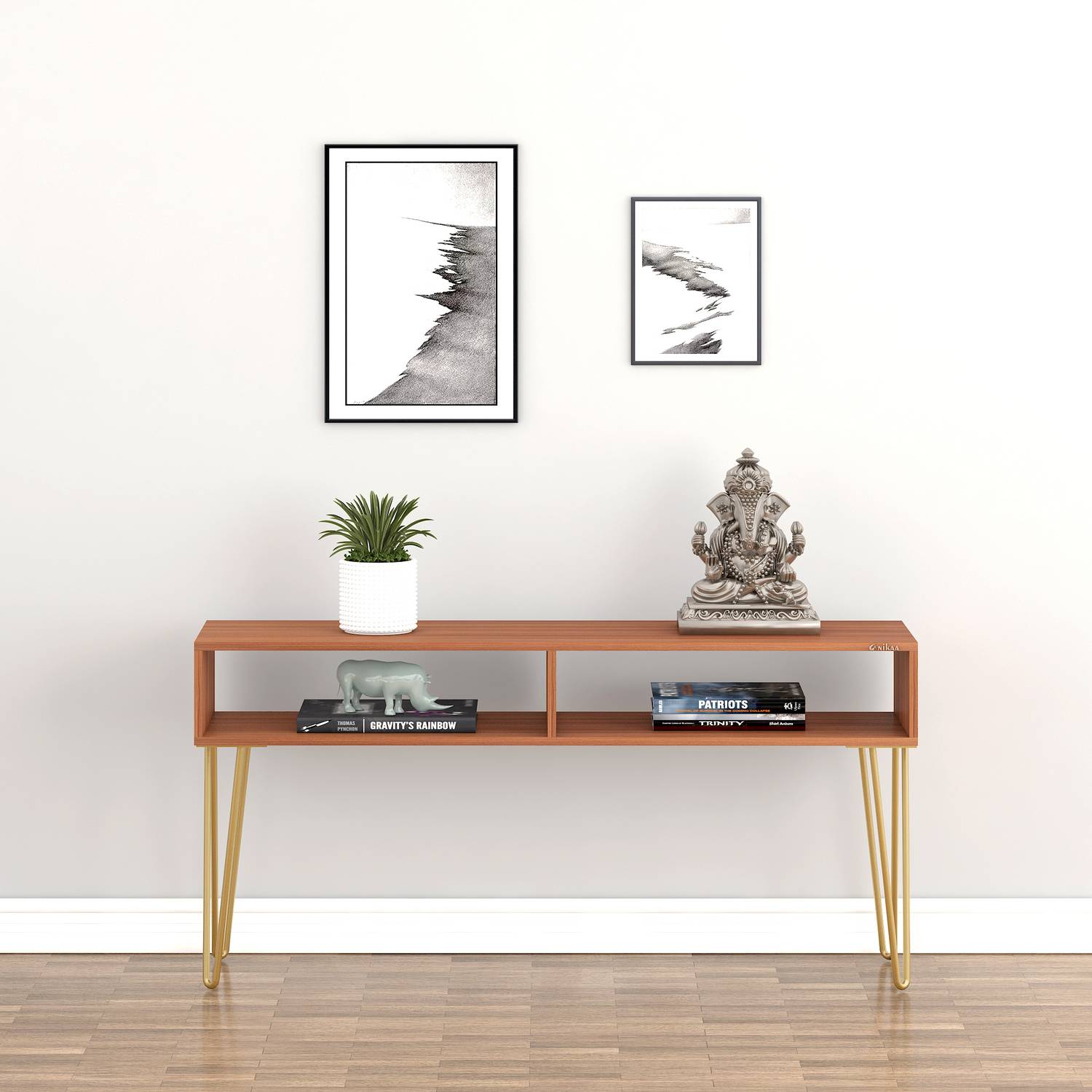 ANIKAA Hux Engineered Wood Console Table (Finish Color - Walnut/G