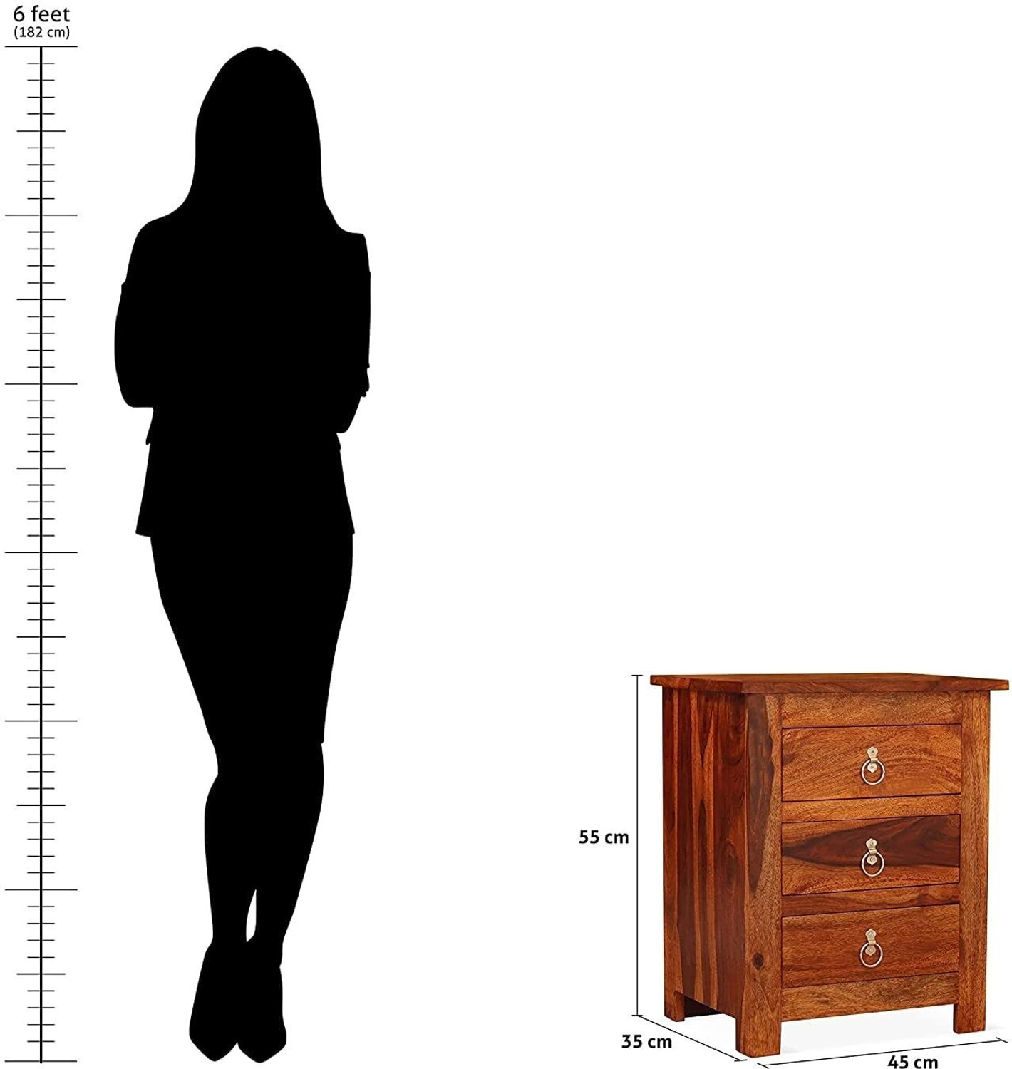 Image of Tannu Craft Sheesham wood Bedside Table 3 drawer Living room Night Lamp Solid wood End Table Solid Wood Bedside Table
