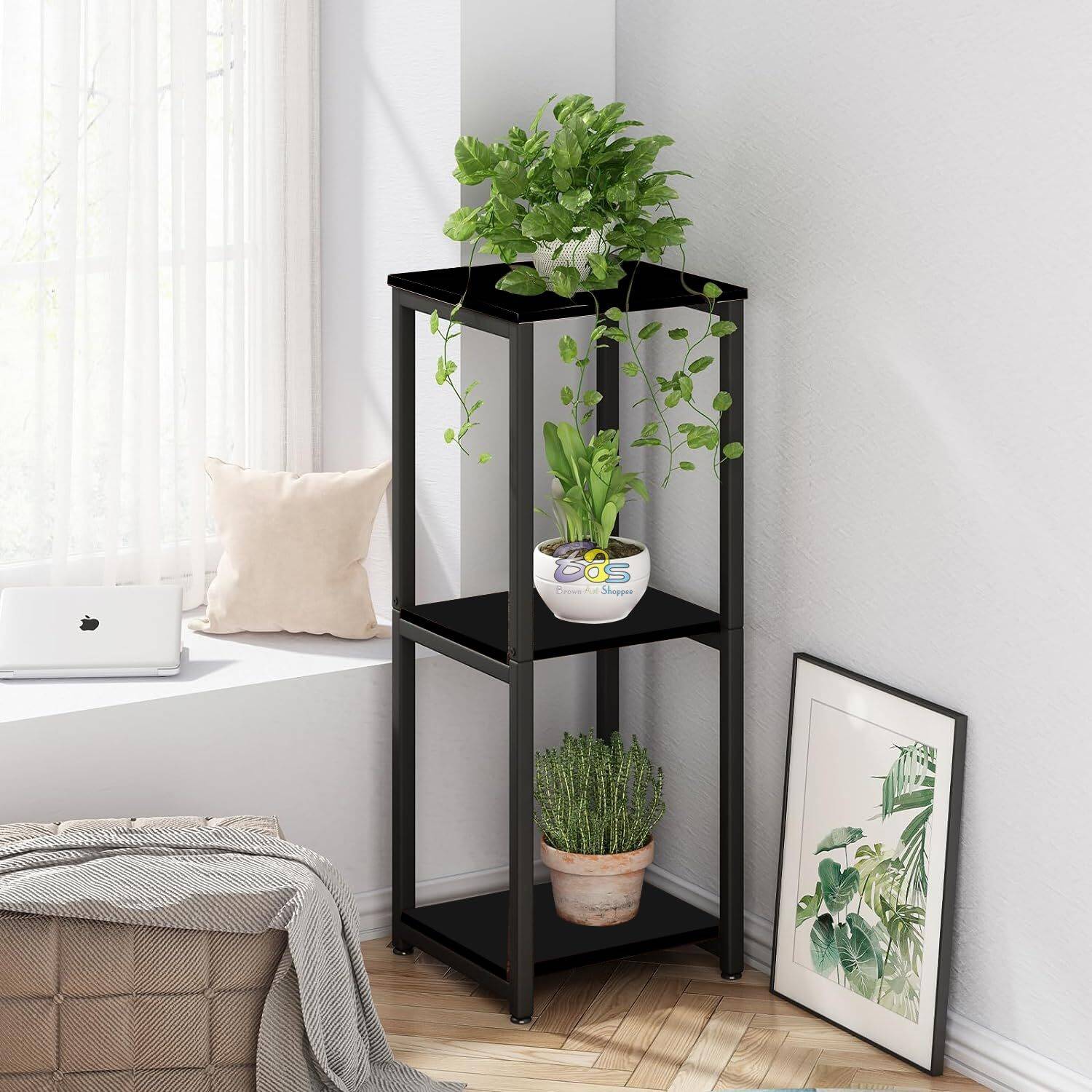 Device Bas with BROWN ART SHOPPEE Tall Plant Stands, 3 tier Flowe