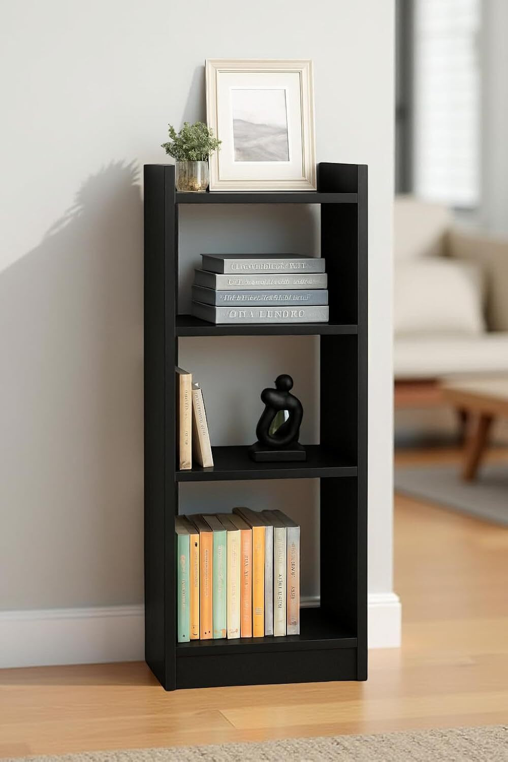 Image of KVS Furniture Modern Compact Wooden Bookshelf - 3 Tier Ladder Shelf for Home & Office Decor Engineered Wood Open Book Shelf