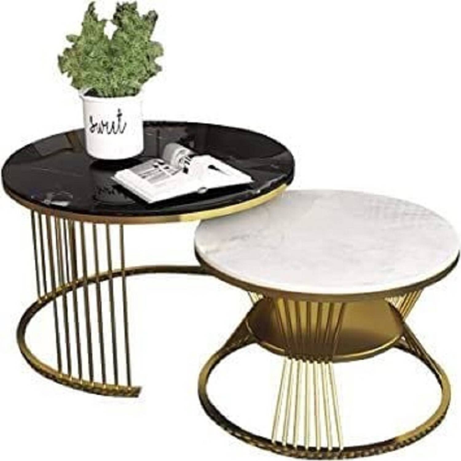 BESTQUALITY Round Coffee Table, 2-Tier Center Table for Living Ro