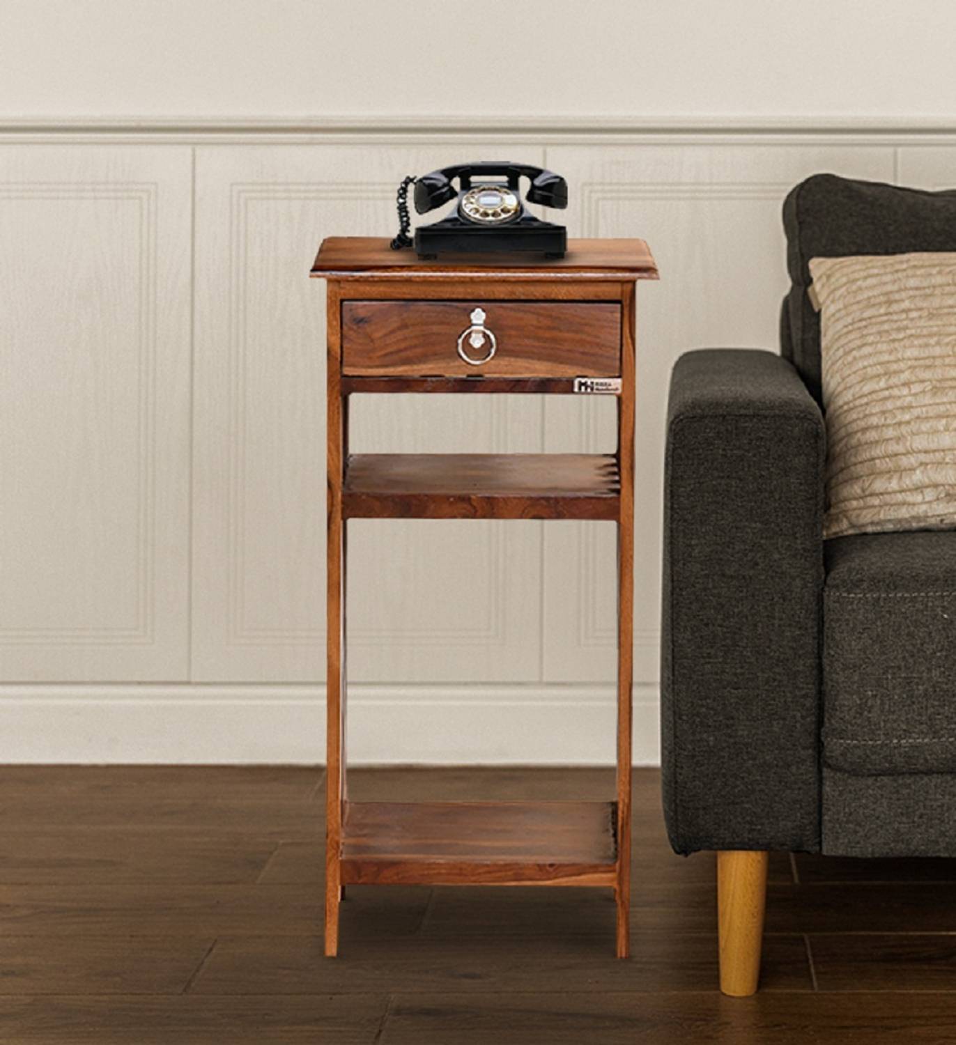 Meera Handicraft Wooden Bedside Table, Nightstand with Shelf & Dr