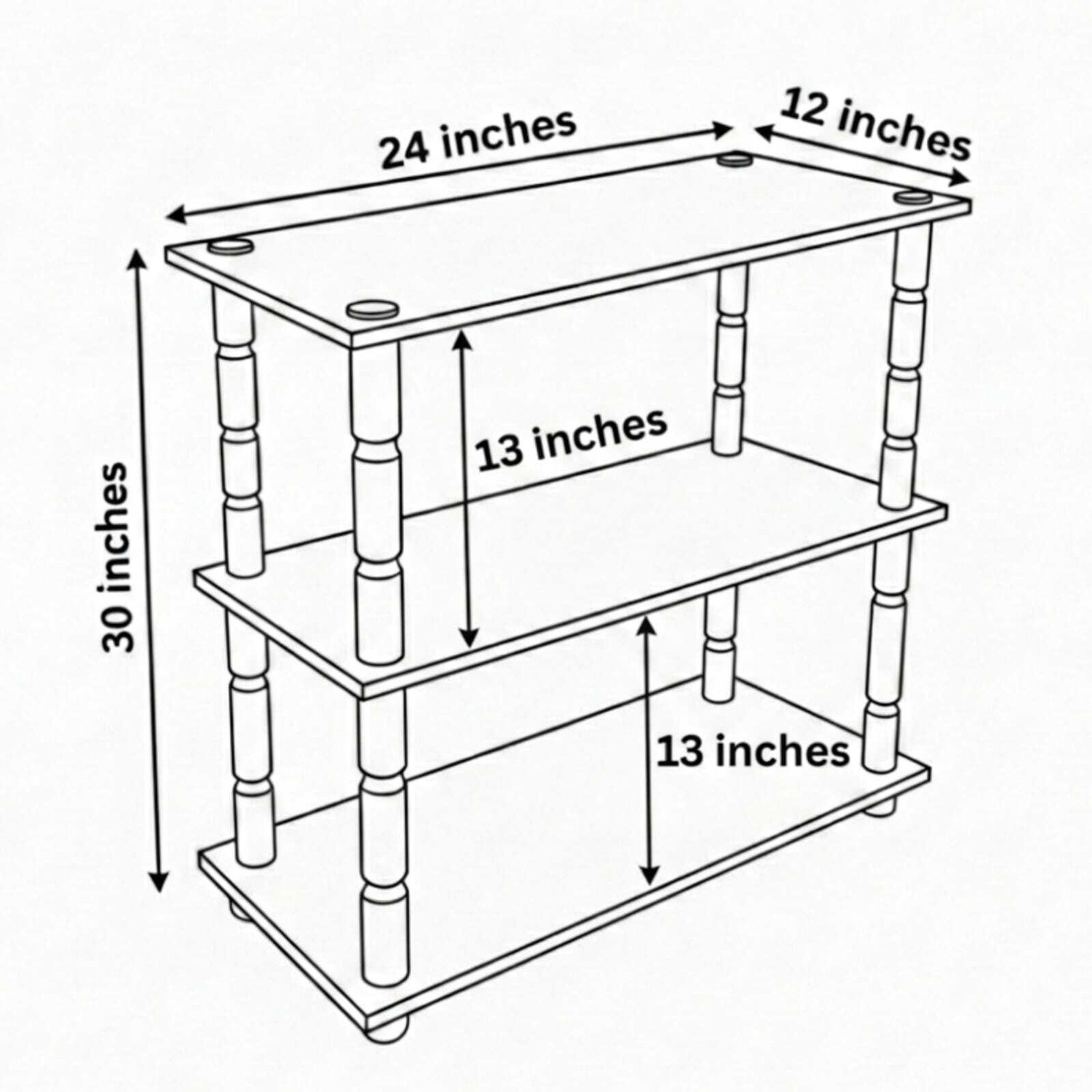 Image of DECORATIVEDREAM 3-Tier Compact Multipurpose Shelf Display Rack Engineered Wood Side Table