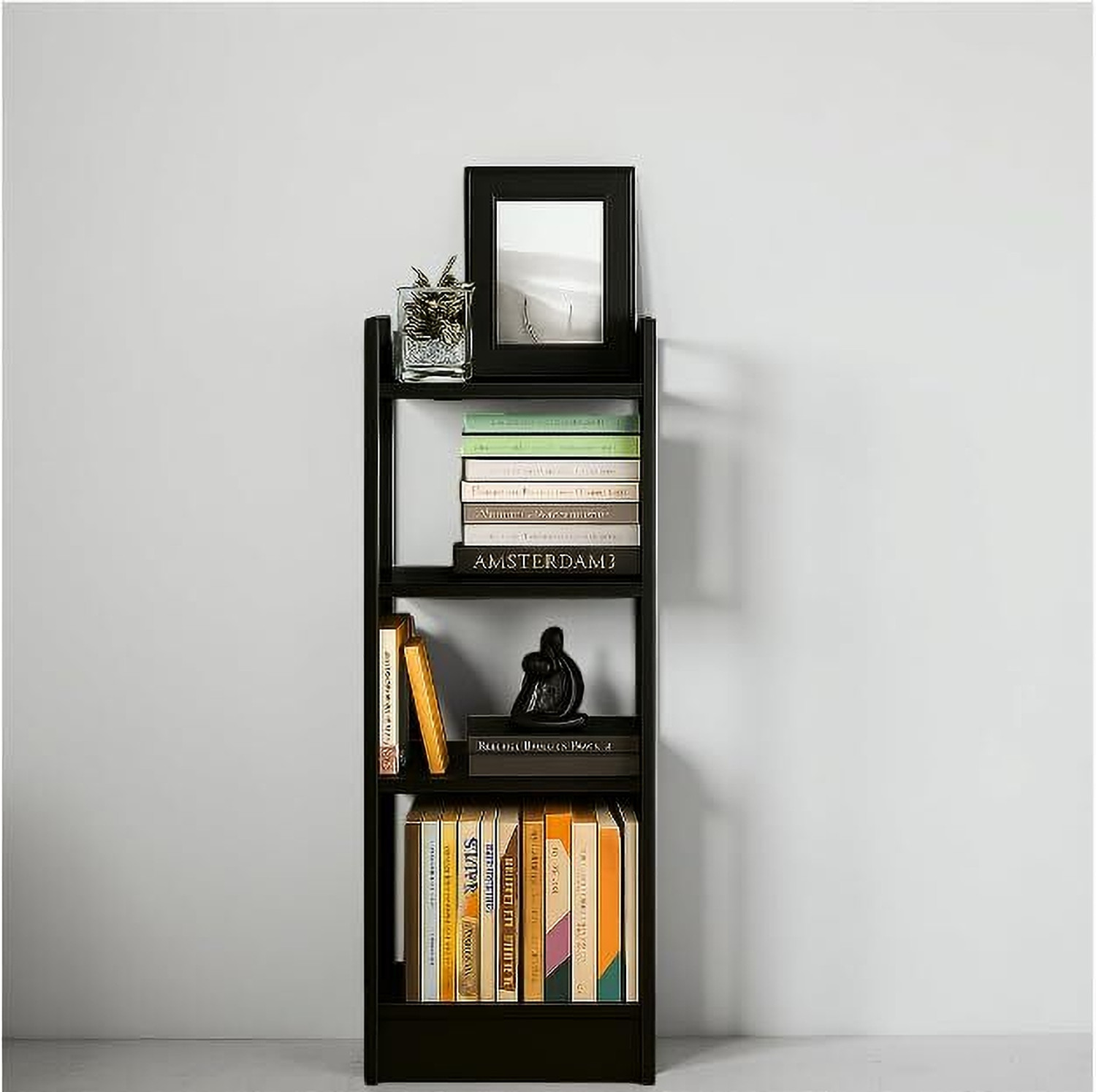 Image of KVS Furniture Modern Compact Wooden Bookshelf - 3 Tier Ladder Shelf for Home & Office Decor Engineered Wood Open Book Shelf