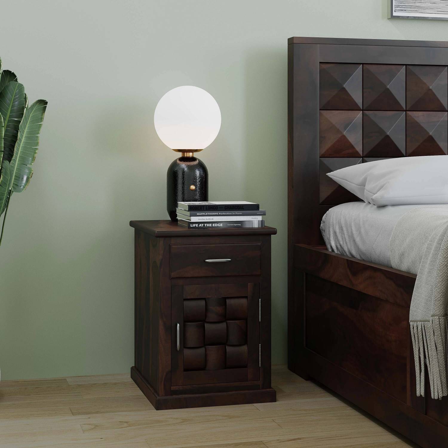Allie Wood Rosewood (Sheesham) Solid Wood Bedside Table (Finish C