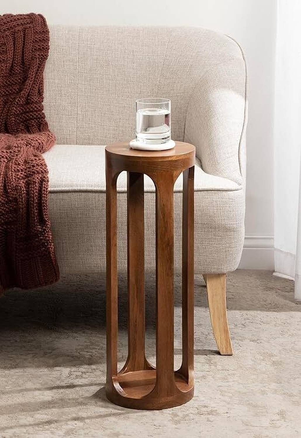 OnlineCraft wooden Round long side table Living Room Plant Stand