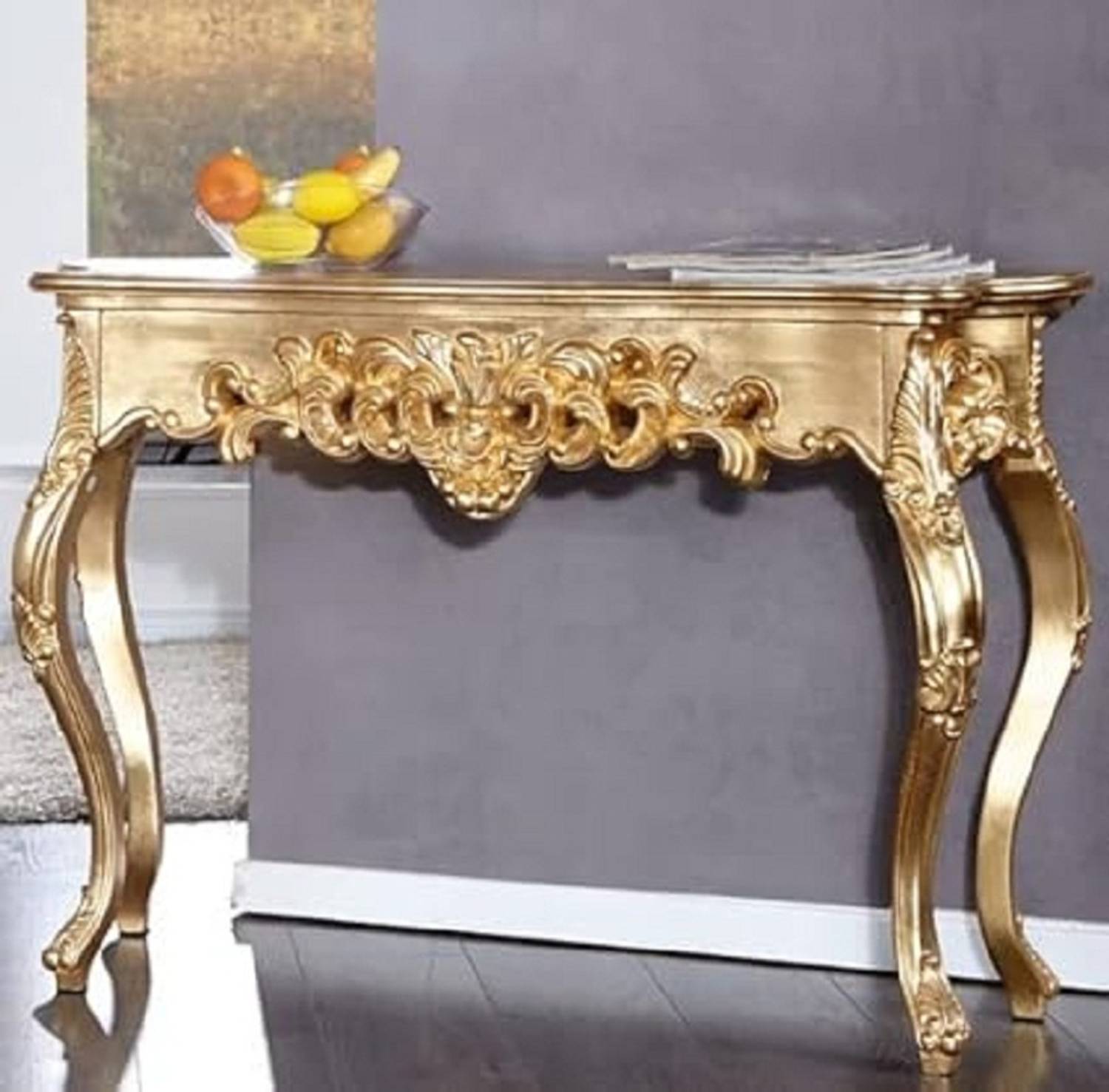 Home wood Wood Carving Royal Look Console Table ( Gold ). Solid W