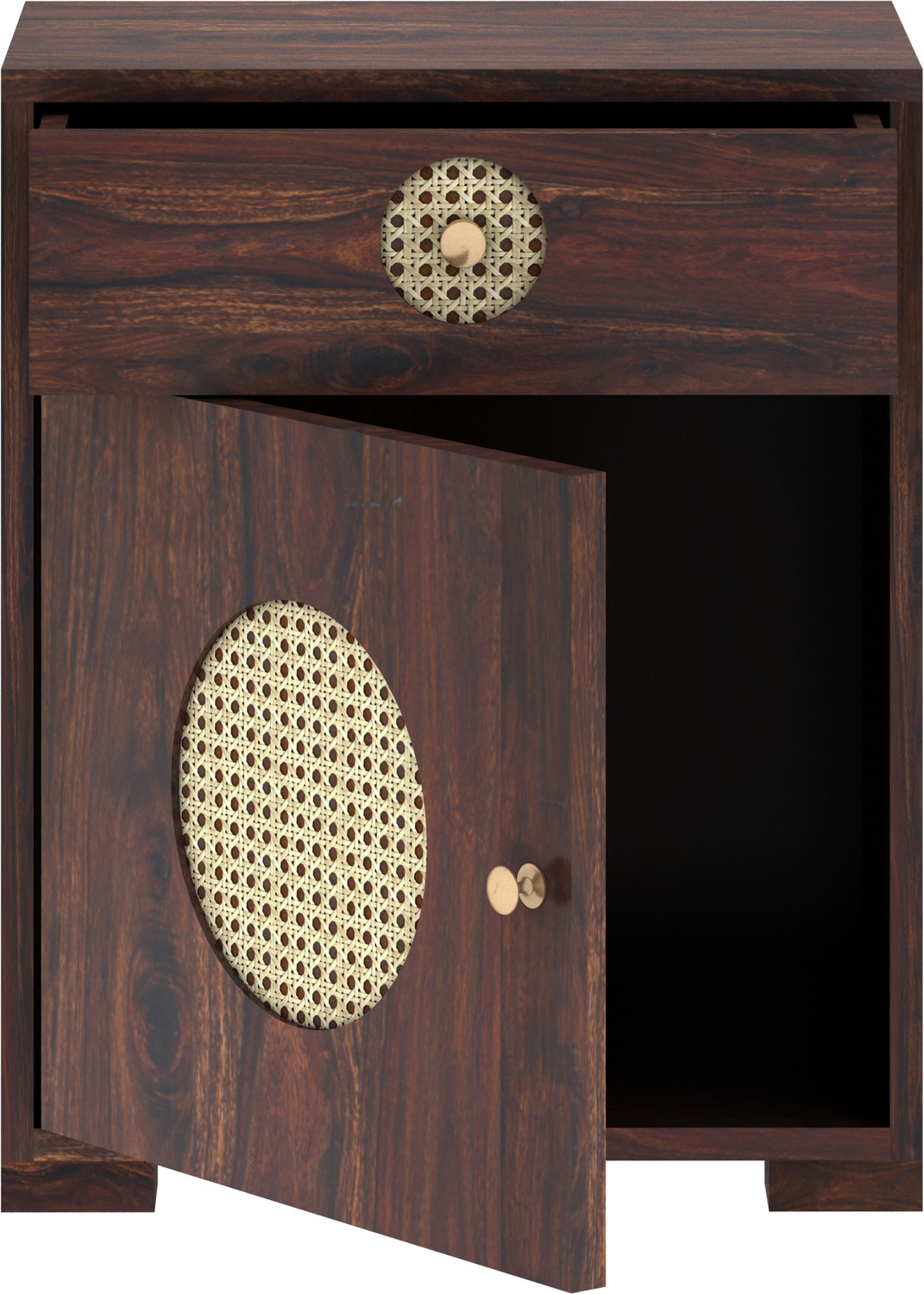 Image of Dreamydesks Regal Solid Wood Cane Bedside Table with Drawer for Bedroom Solid Wood Bedside Table
