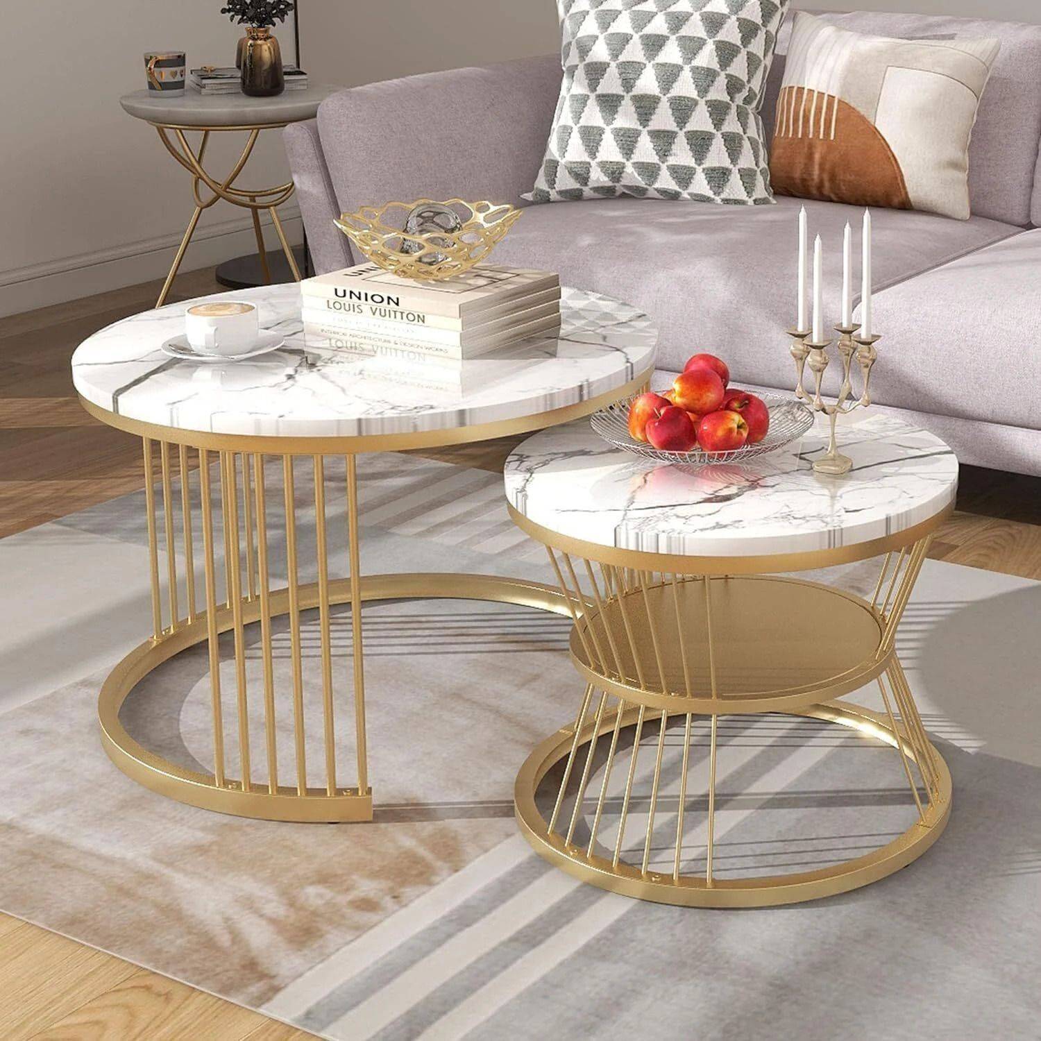Outletcart Metal Bedside Table (Finish Color - White & Gold, Pre-