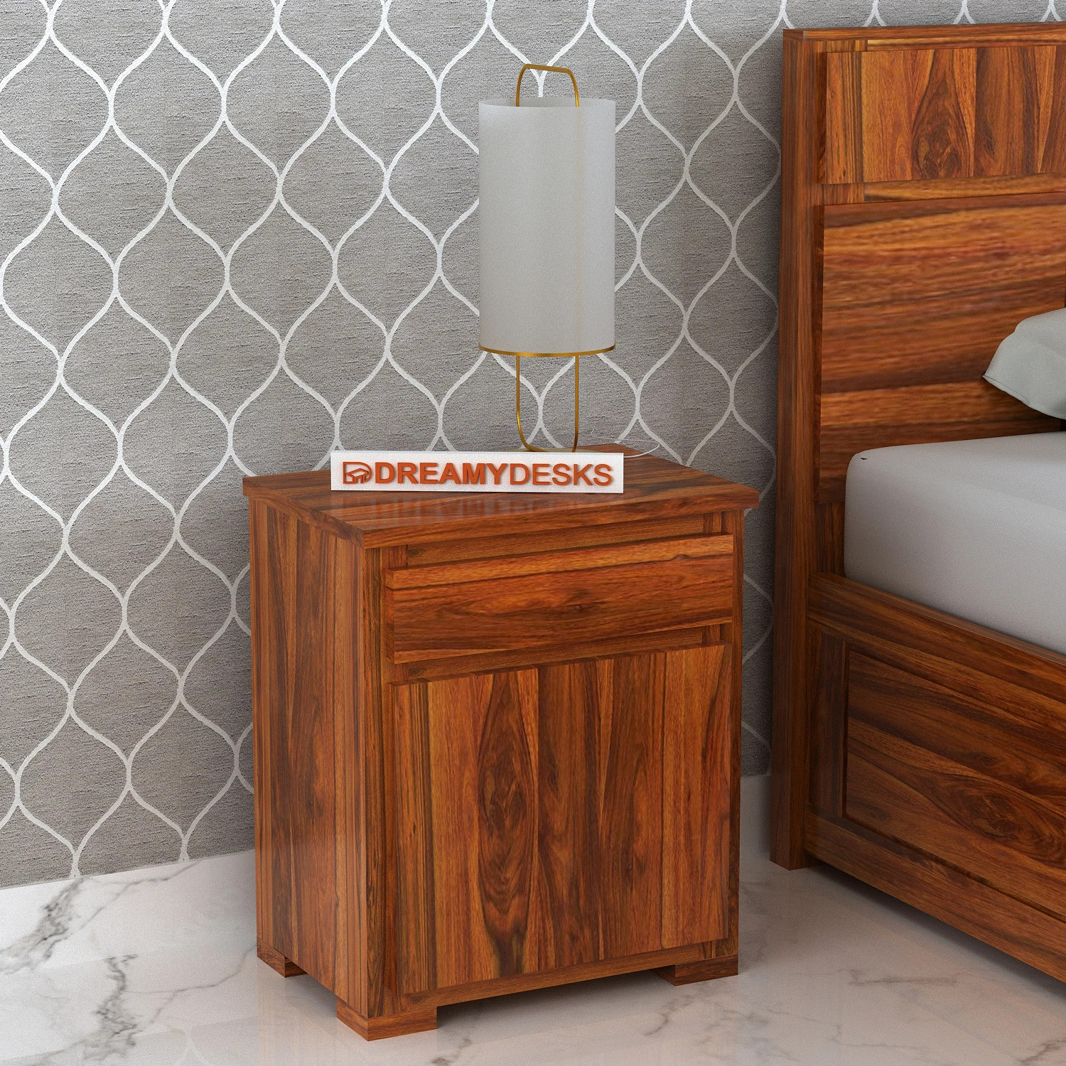 Image of Dreamydesks Solid Wood Bedside Table with Drawer for Bedroom Solid Wood Bedside Table