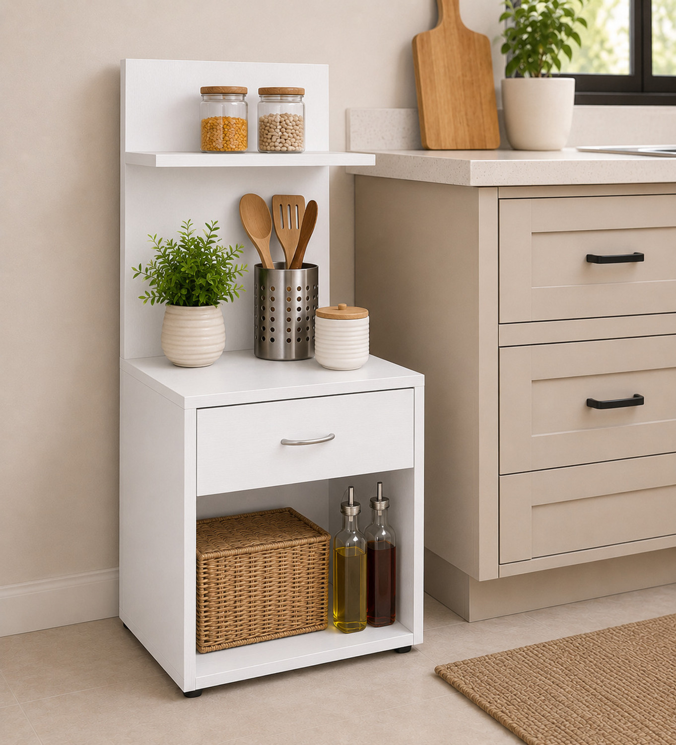 Image of KAWACHI Sofa Side Bedside Table with Drawer Open Cabinet Nightstand End Table Engineered Wood Bedside Table (Finish Color - White, DIY(Do-It-Yourself))