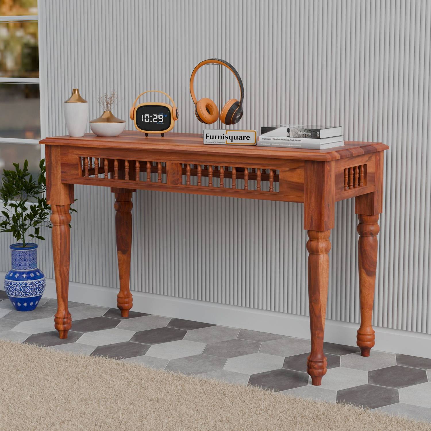 FURNISQUARE Solid Wood Console Table with Storage for Living Room